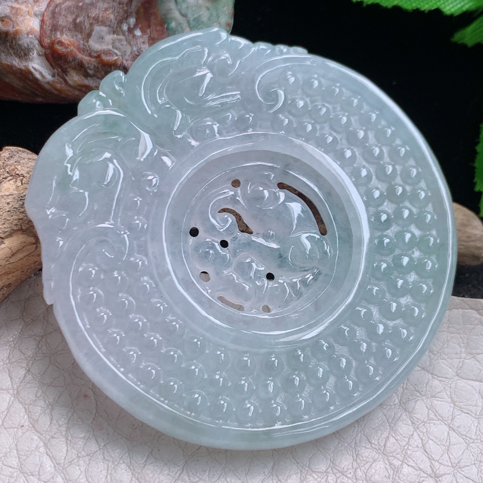 Zen实拍55.5*5.3缅甸翡翠冰透复古转运珠玉佩 仿古吉祥吊坠