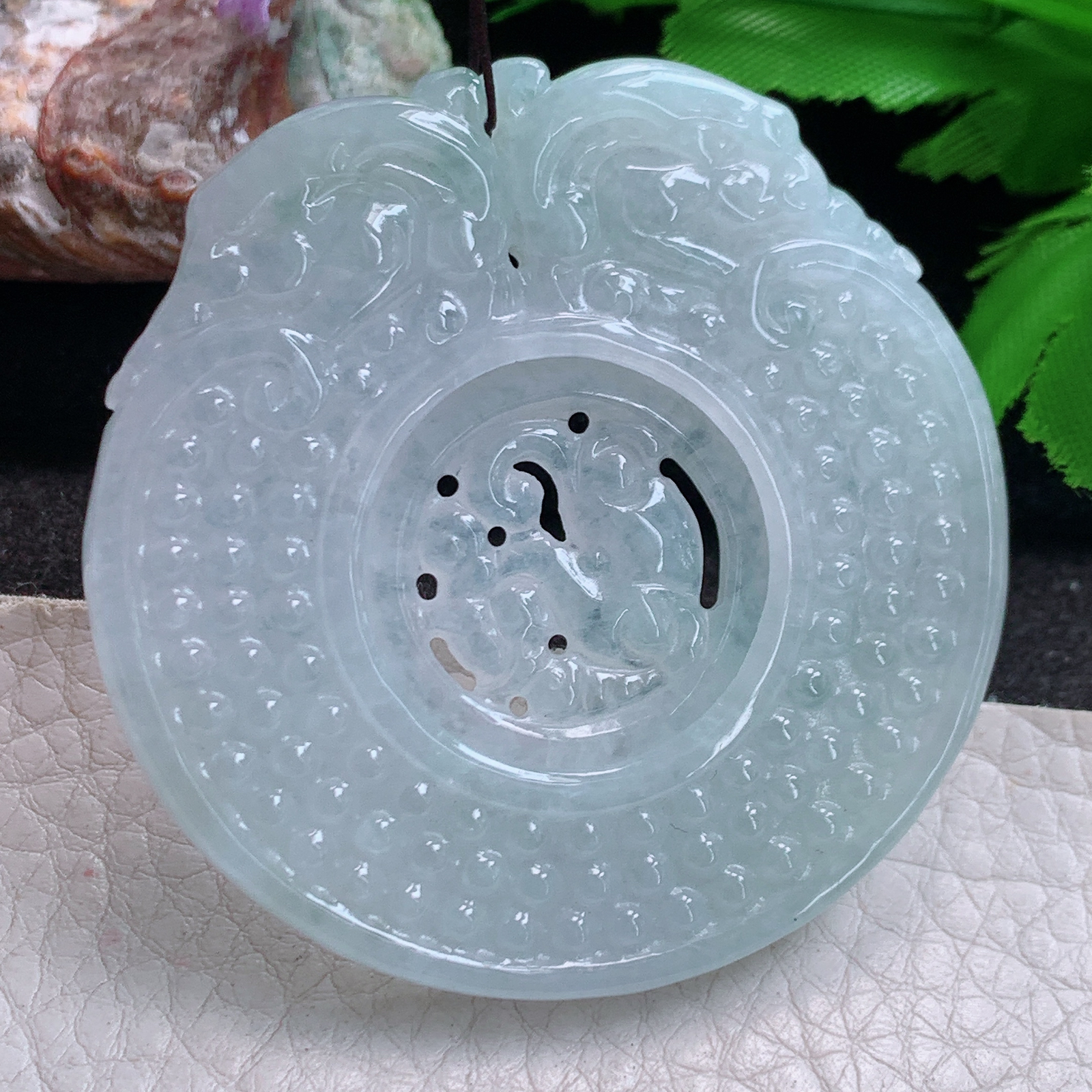 Zen实拍55.5*5.3缅甸翡翠冰透复古转运珠玉佩 仿古吉祥吊坠