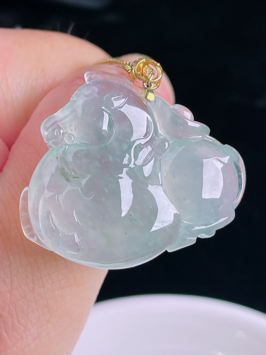 ️冰种唐马，18k镶嵌，老种起光，细底通透，尺寸：28.3/33.6/8mm0920