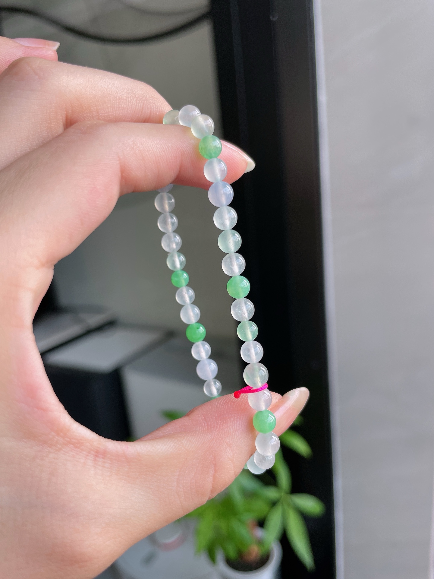 玻璃冰清爽双彩珠手链 卡5mm S09