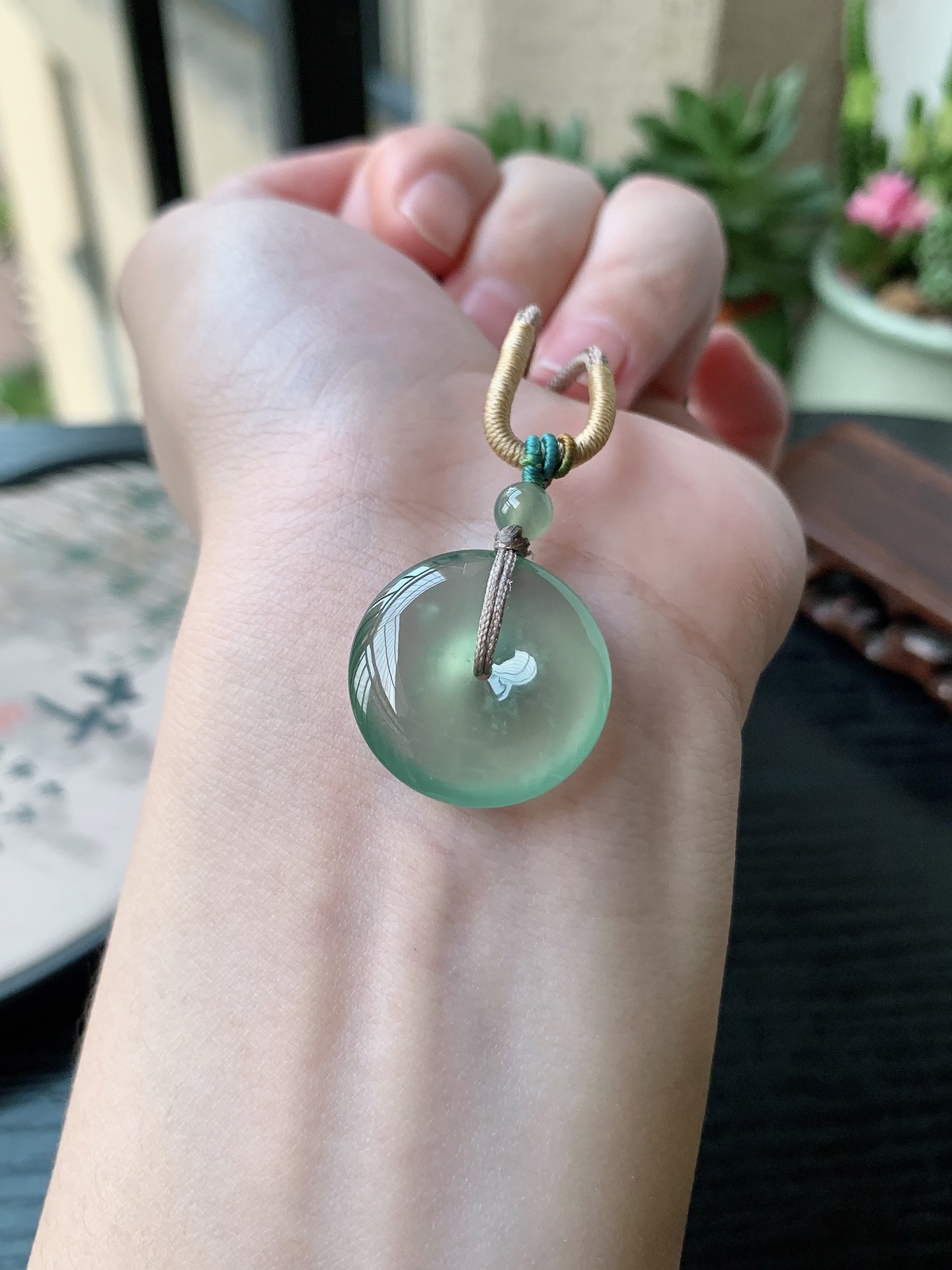 老坑冰种胶感晴水绿平安扣吊坠裸石尺寸:21.8-5.5mm