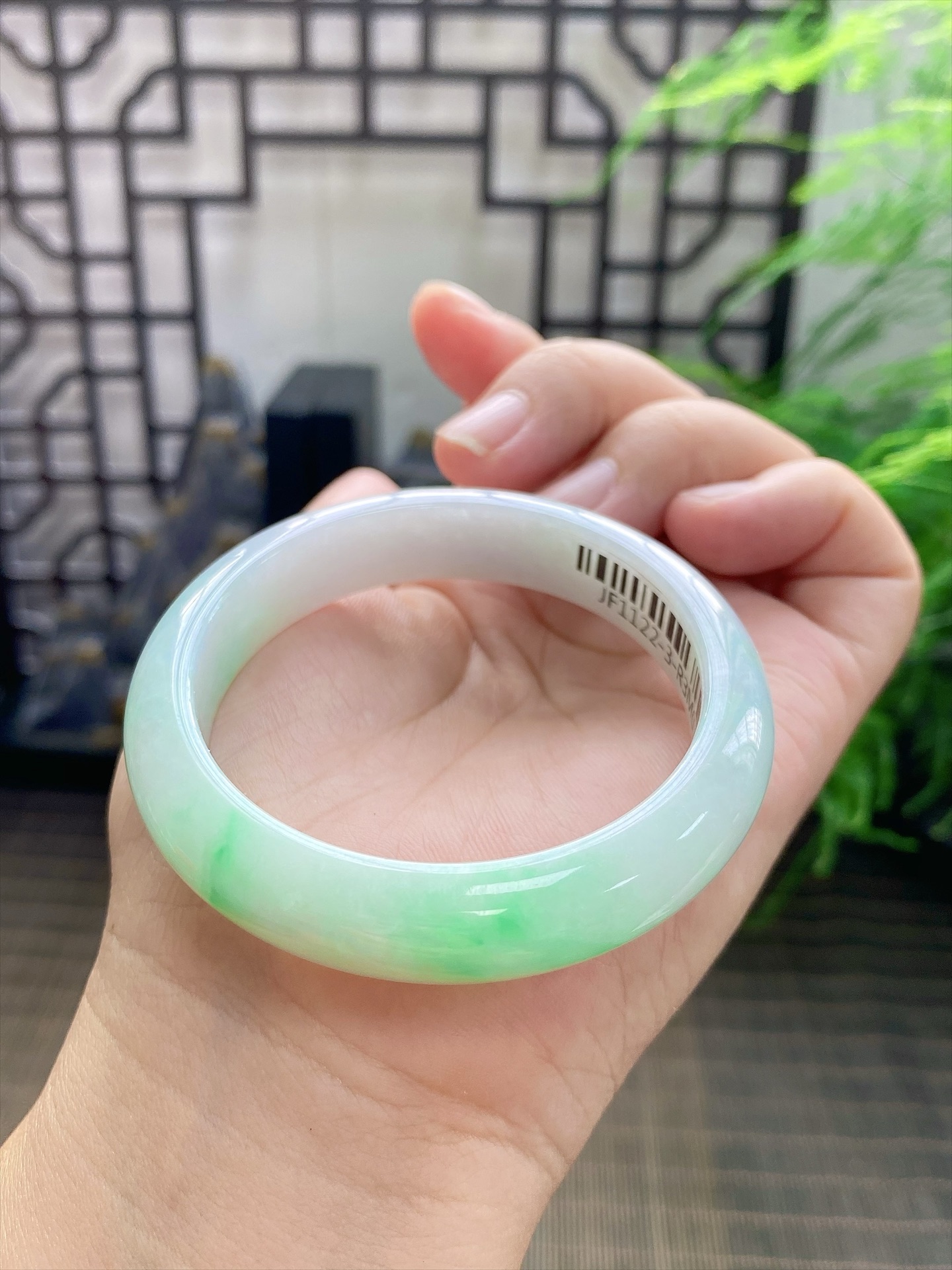 白底青手镯 尺寸51-8-13 编号JF1122-3