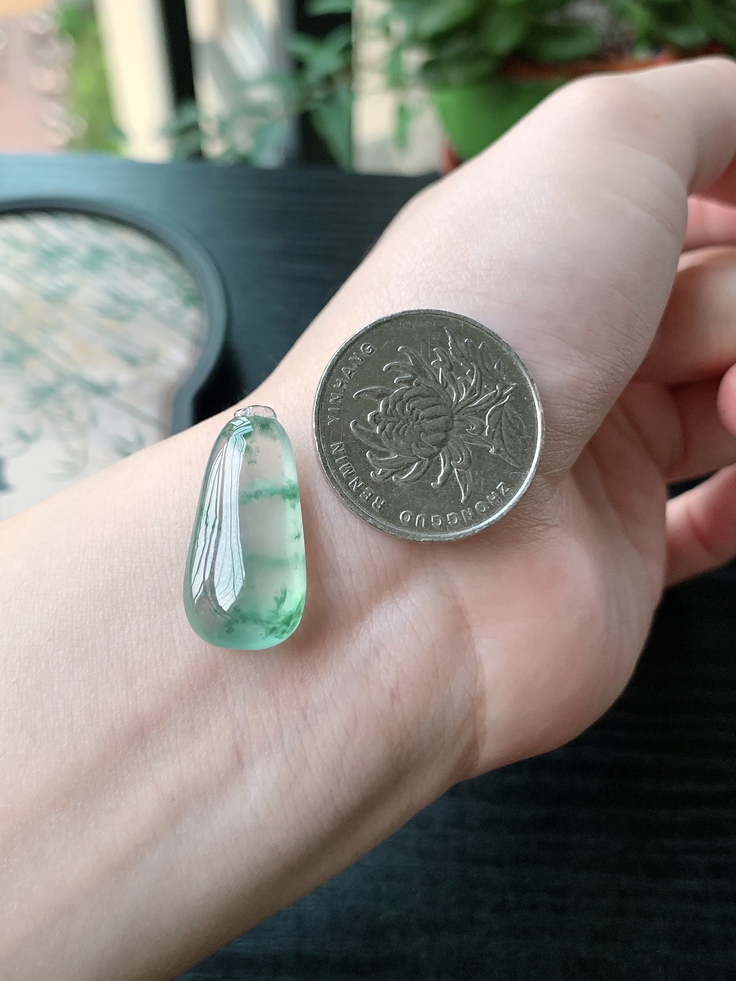 老坑冰种胶感冰种飘蓝花福瓜吊坠 裸石尺寸:24.8-12.2-6.5mm
