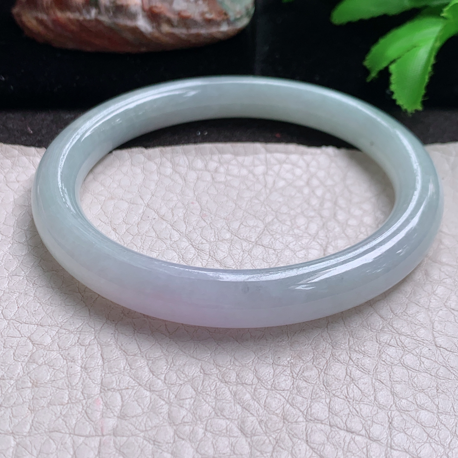jc大圈口60*9美人镯 缅甸翡翠a货玉手镯冰胶飘紫圆条叮当镯