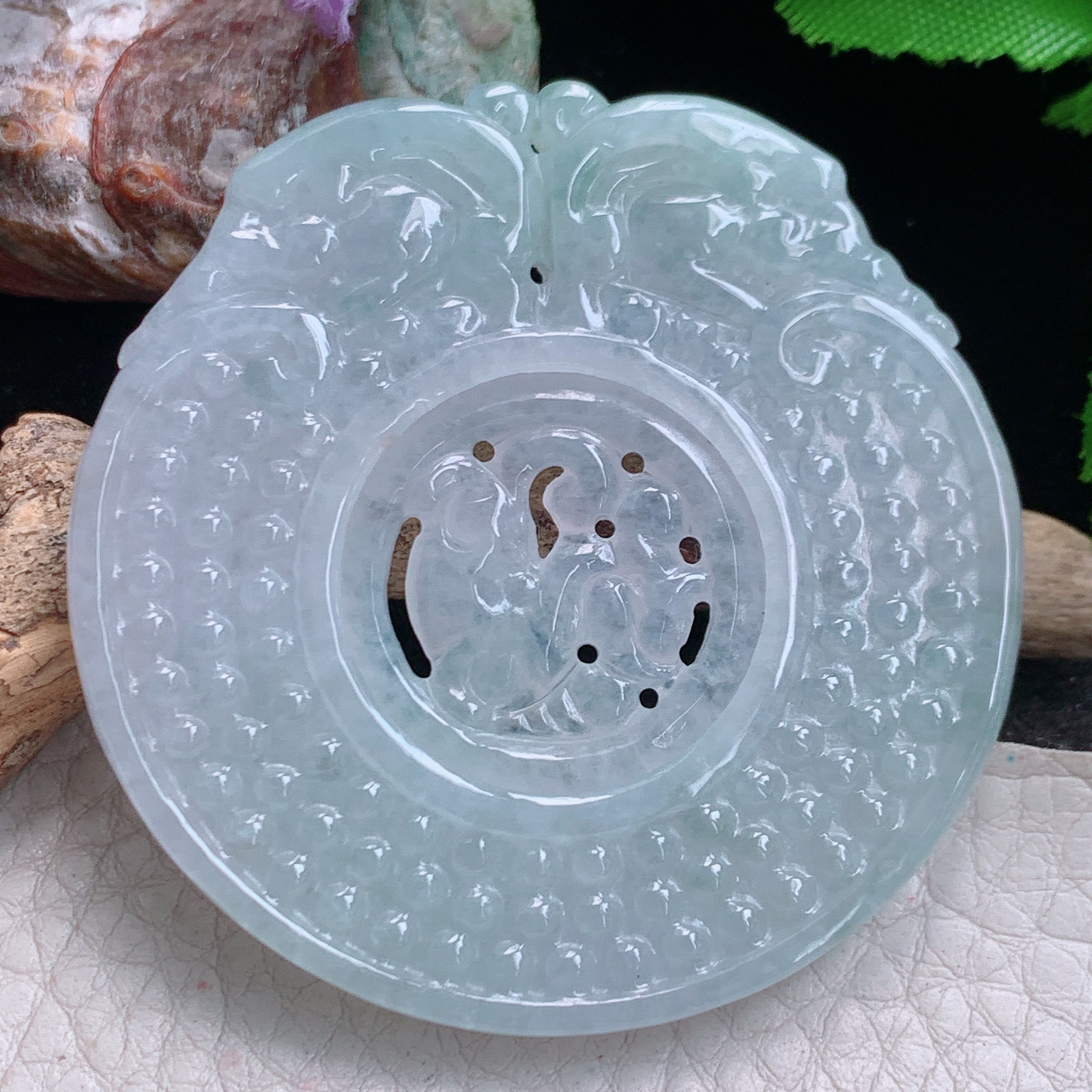 Zen实拍55.5*5.3缅甸翡翠冰透复古转运珠玉佩 仿古吉祥吊坠