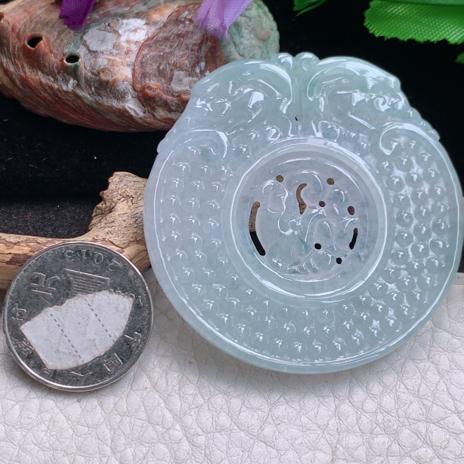 Zen实拍55.5*5.3缅甸翡翠冰透复古转运珠玉佩 仿古吉祥吊坠