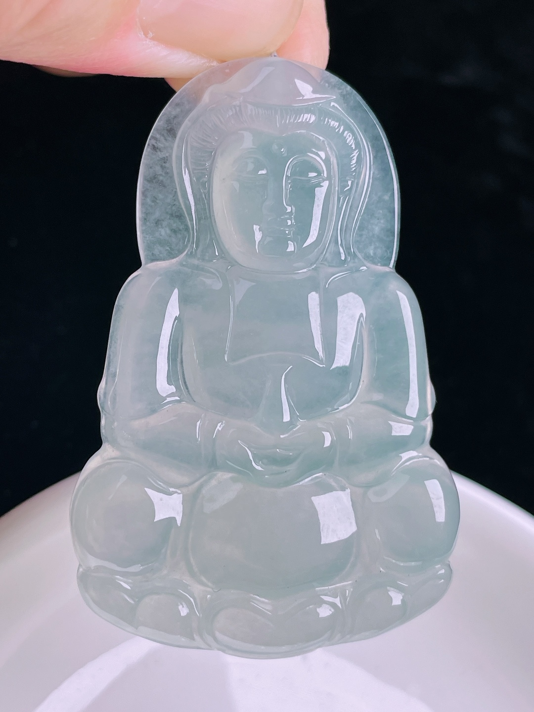 ️冰种观音，老种起光，细底通透，尺寸：54.7/36/5.6mm0920