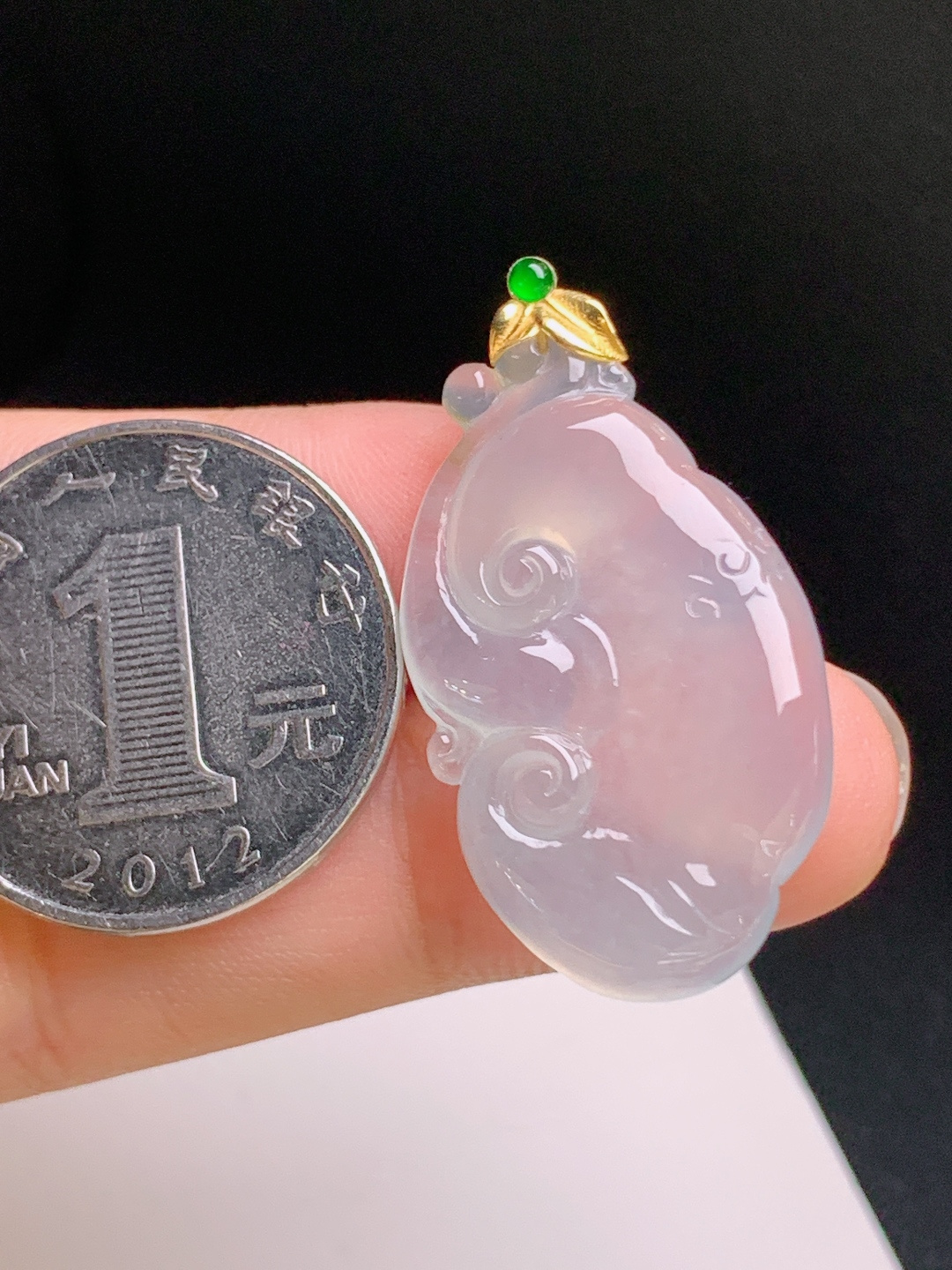 ️ 冰种如意吊坠，冰透胶润，金镶绿宝，万事如意 08