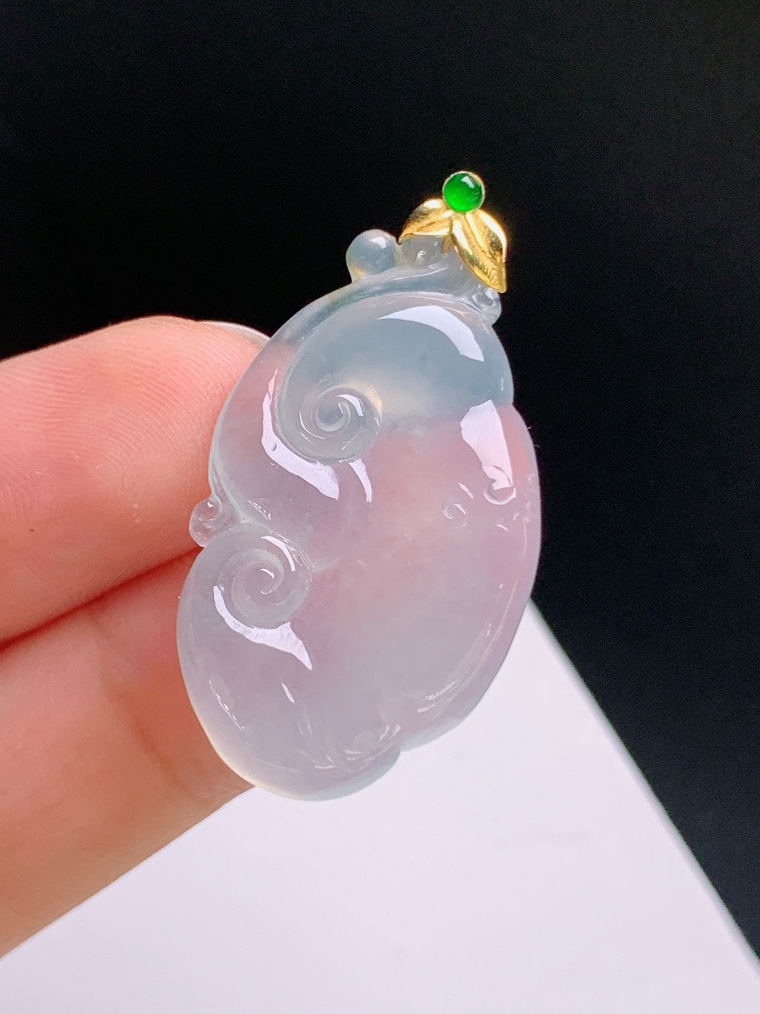 ️ 冰种如意吊坠，冰透胶润，金镶绿宝，万事如意 08