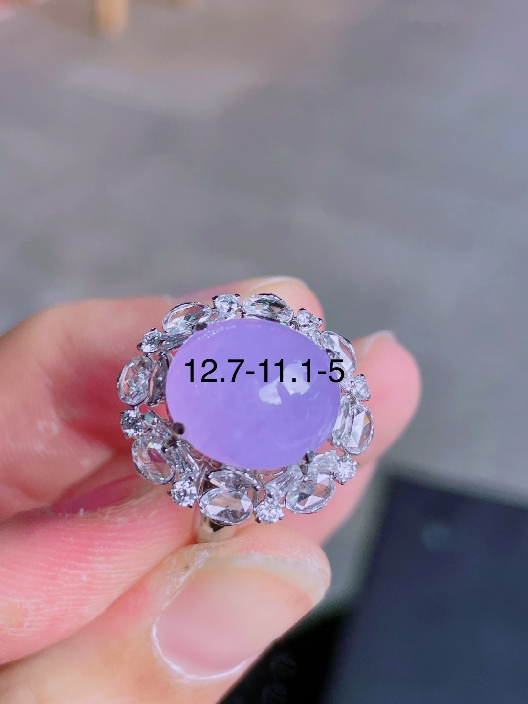 ️高冰紫蛋面戒指 晶莹剔透，新颖时尚，无裂，12.7-11.1-5