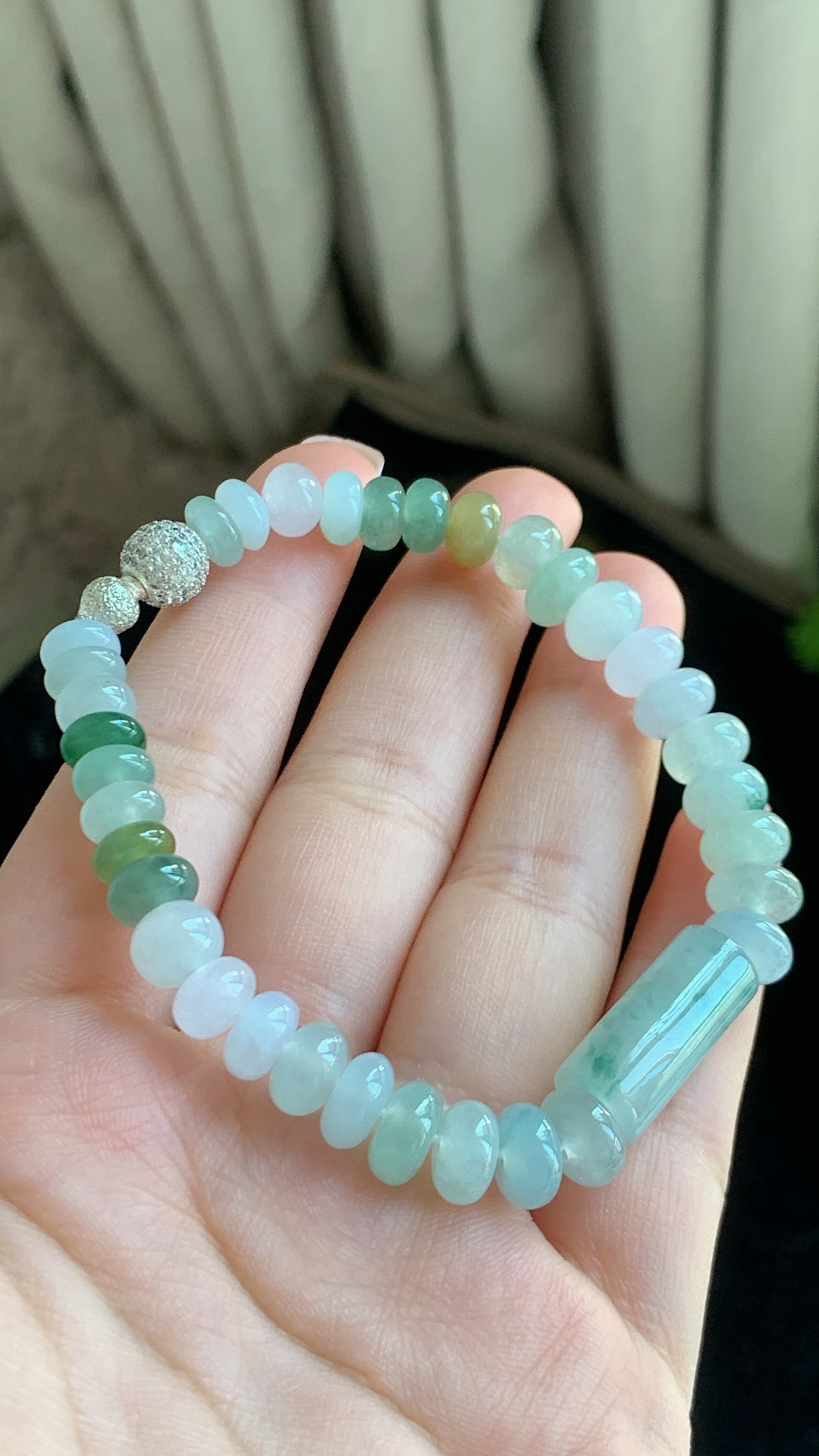 天然翡翠，冰种飘花手链，尺寸8-7.8 af911