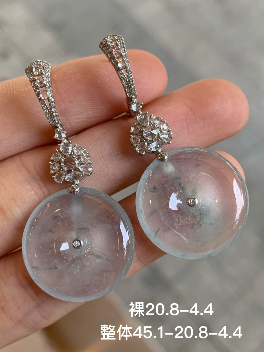 冰绿扣子耳坠，无裂 18k金镶嵌 强烈推荐，20.8-4.4