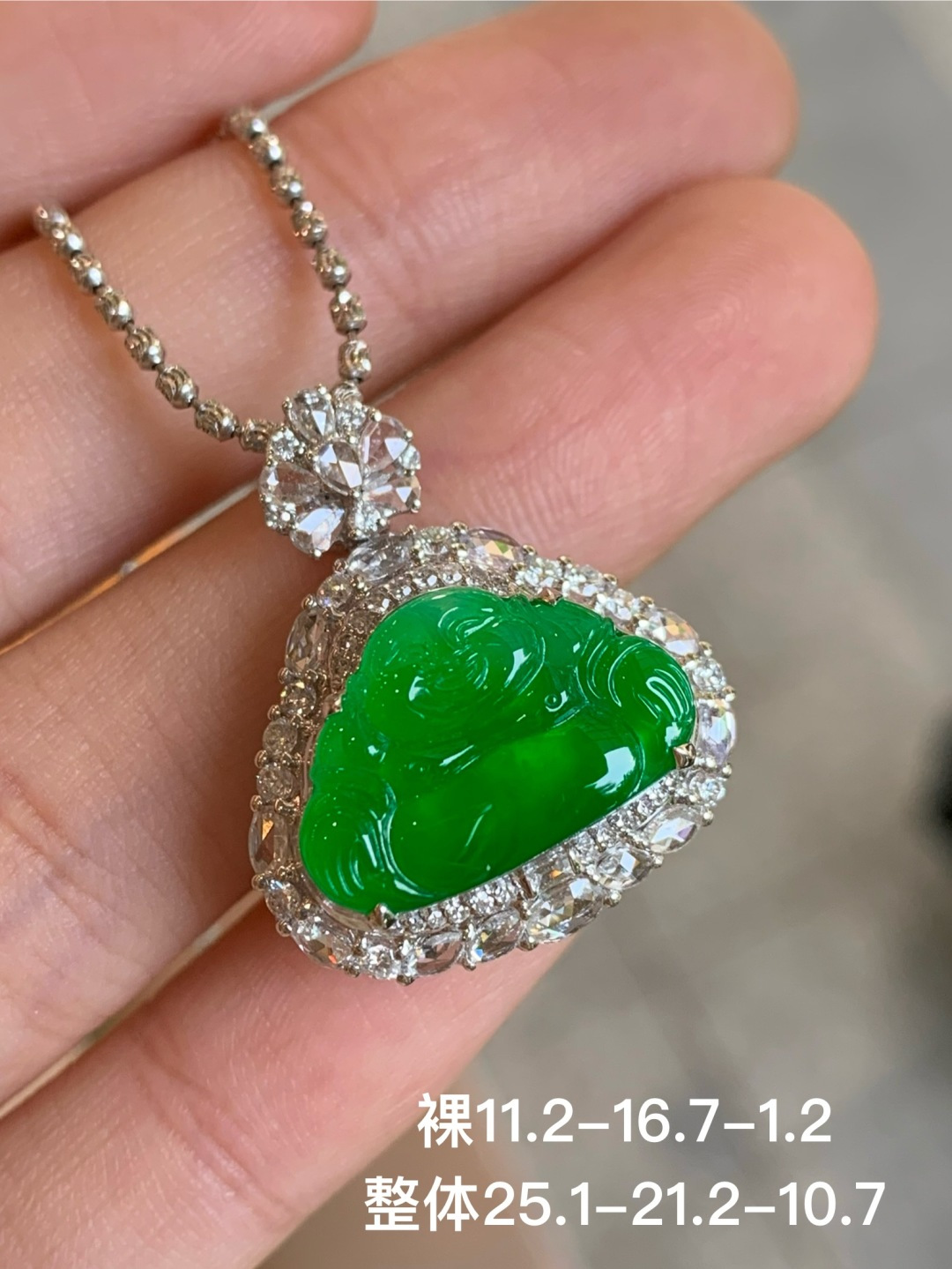 ️冰绿佛公吊坠，无裂 18k金镶嵌，11.2-16.7-1.2