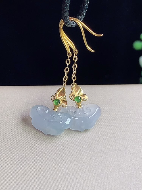 18k金镶如意精美耳环，无裂，尺寸6.8-11.7-2.9mm，j20hjg