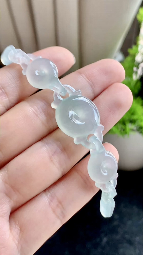 翡翠精品，仿古平安扣链子。冰种晴水，尺寸98-17.6-6 aa920