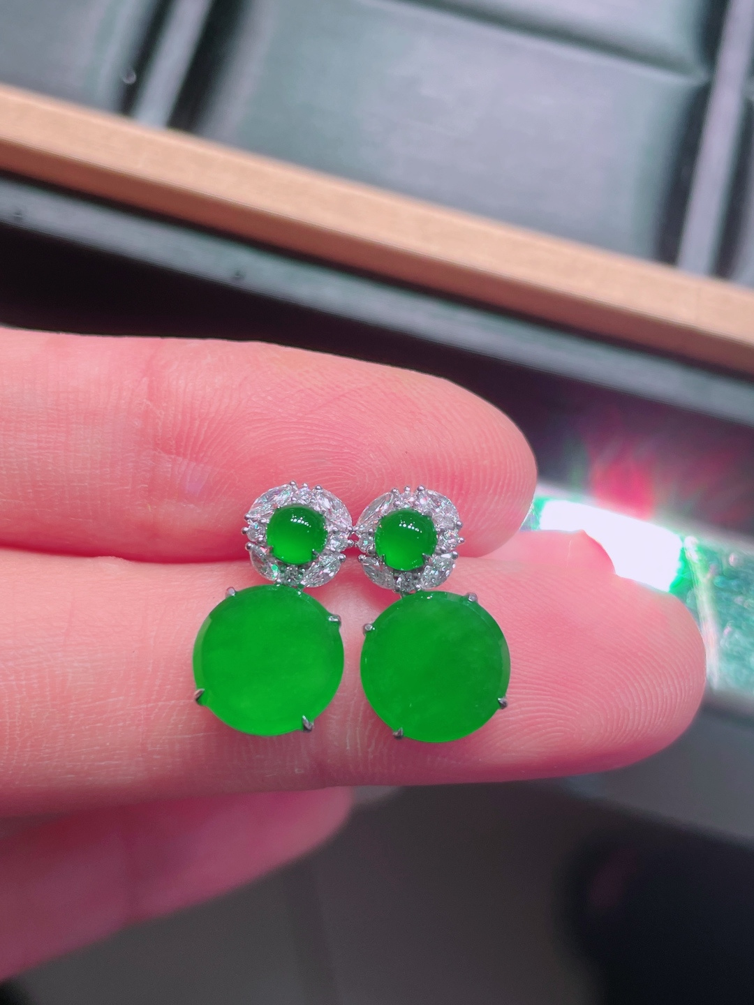 ️冰种绿平安扣耳坠，晶莹剔透，新颖时尚，无裂，9.3-2