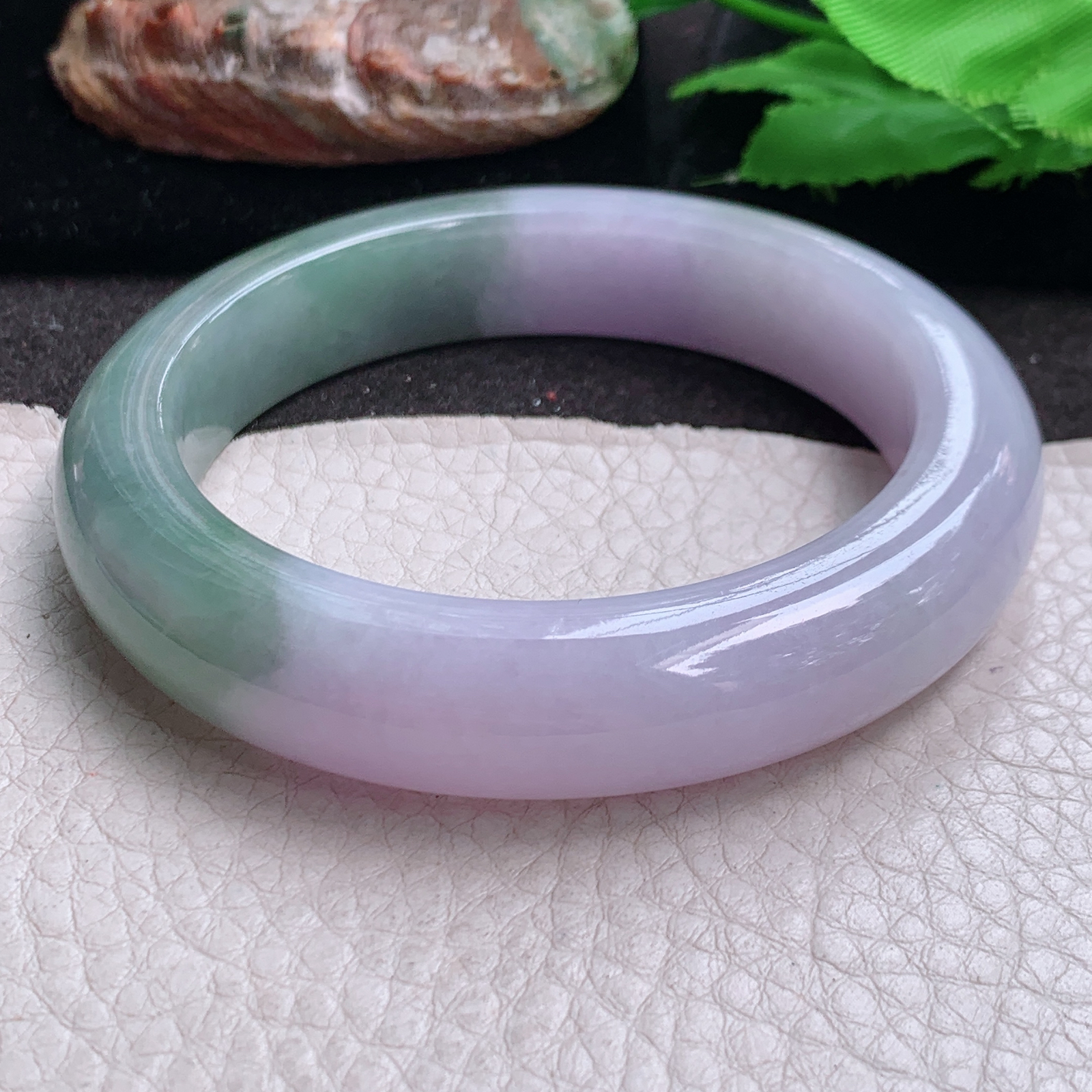 js自然光57*12.8*9.5招财镯 缅甸翡翠a货高品质双采厚装宽边玉手镯