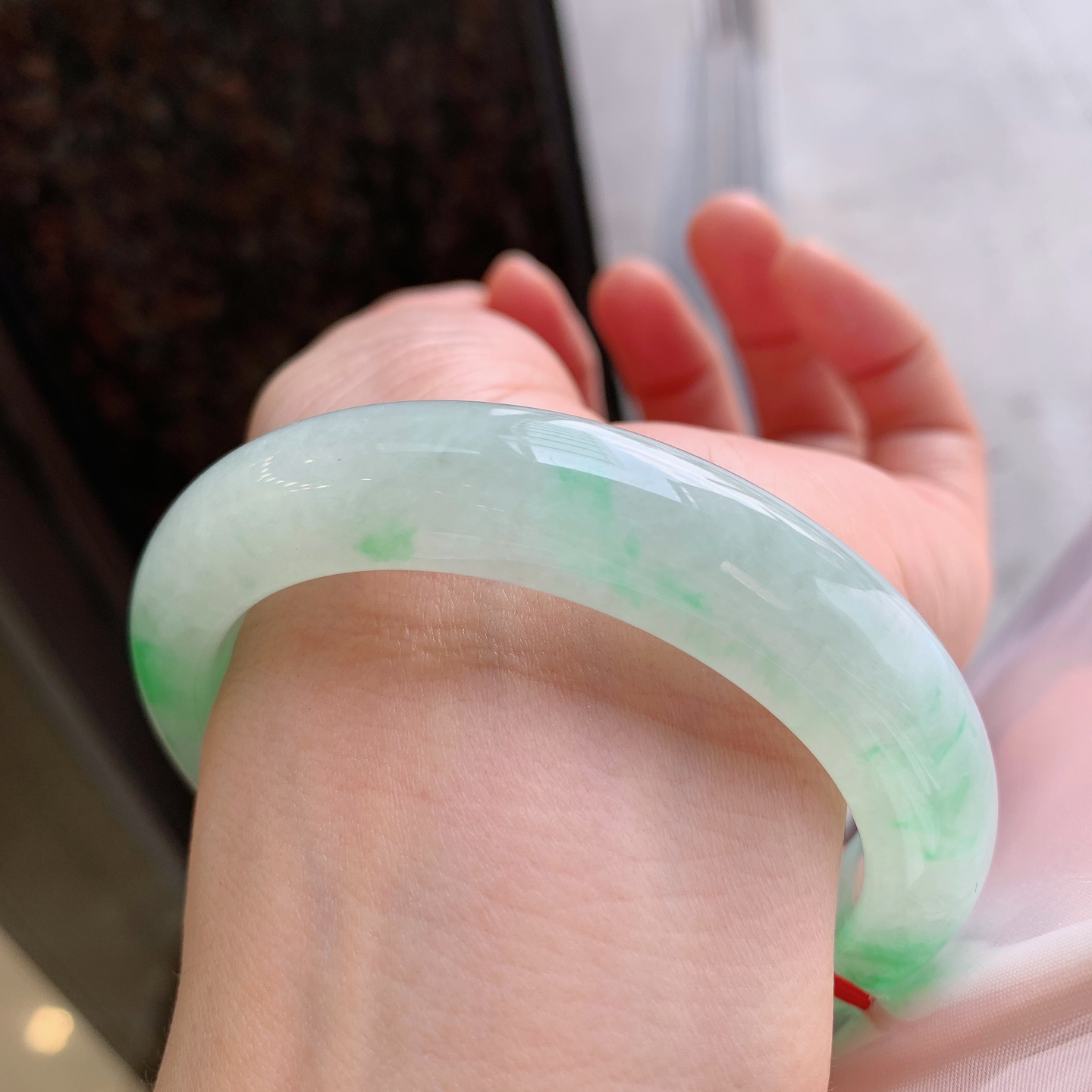 正圈冰飘绿 微细纹 尺寸：60/12.5/10 大圈口