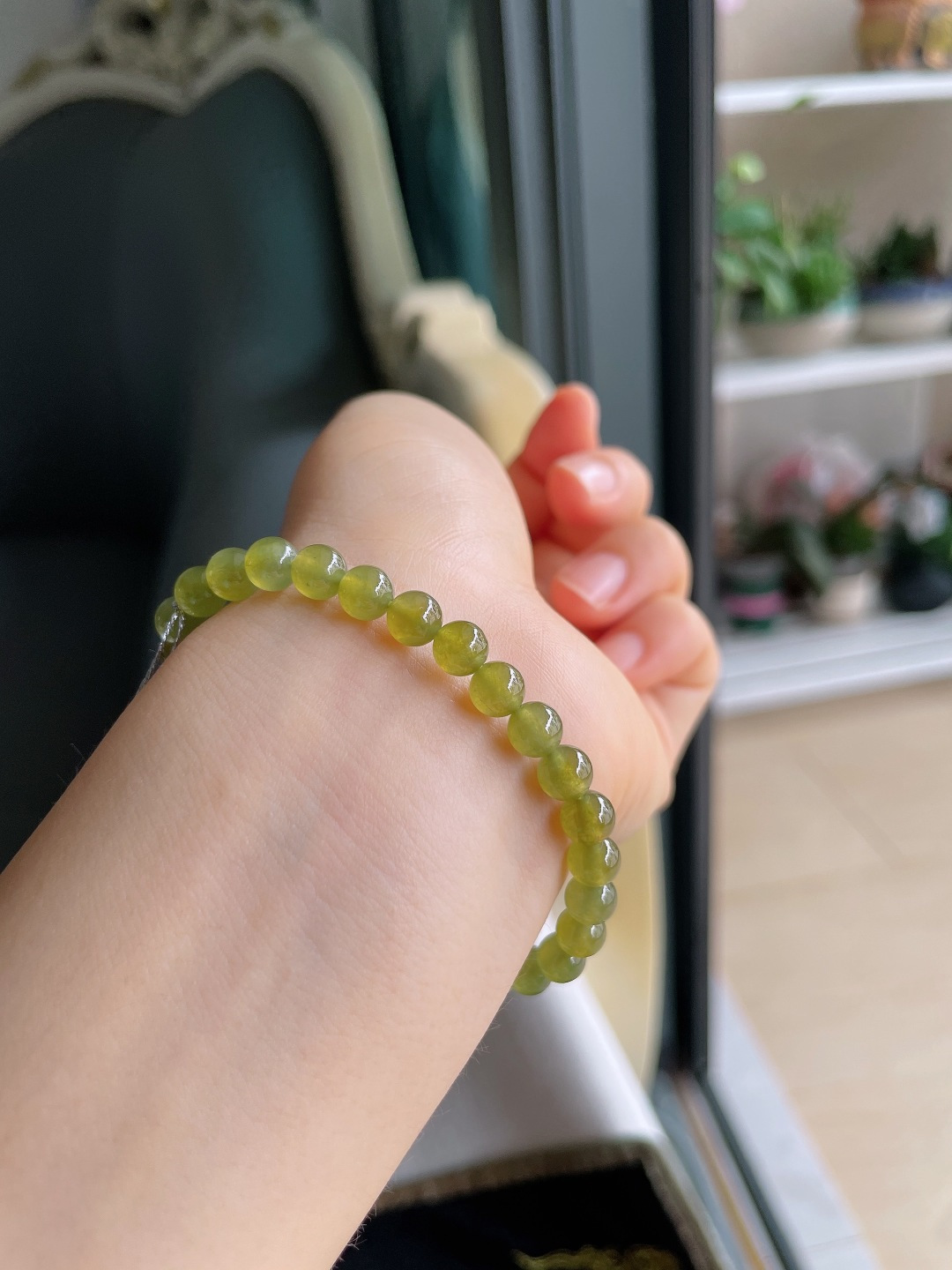 缅甸天然翡翠A货，冰种冰黄翡手串，尺寸：6mm。【编3370】