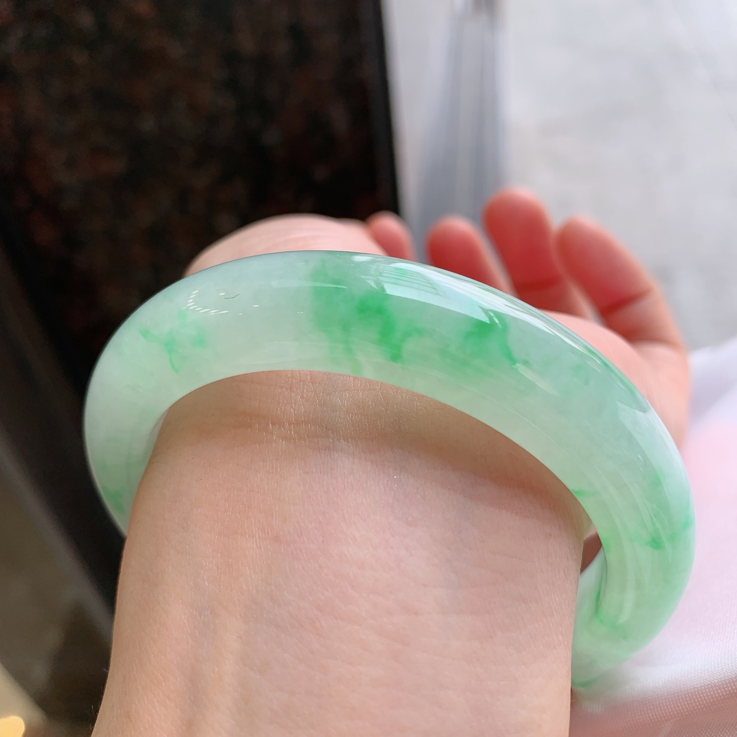 正圈冰飘绿 微细纹 尺寸：60/12.5/10 大圈口