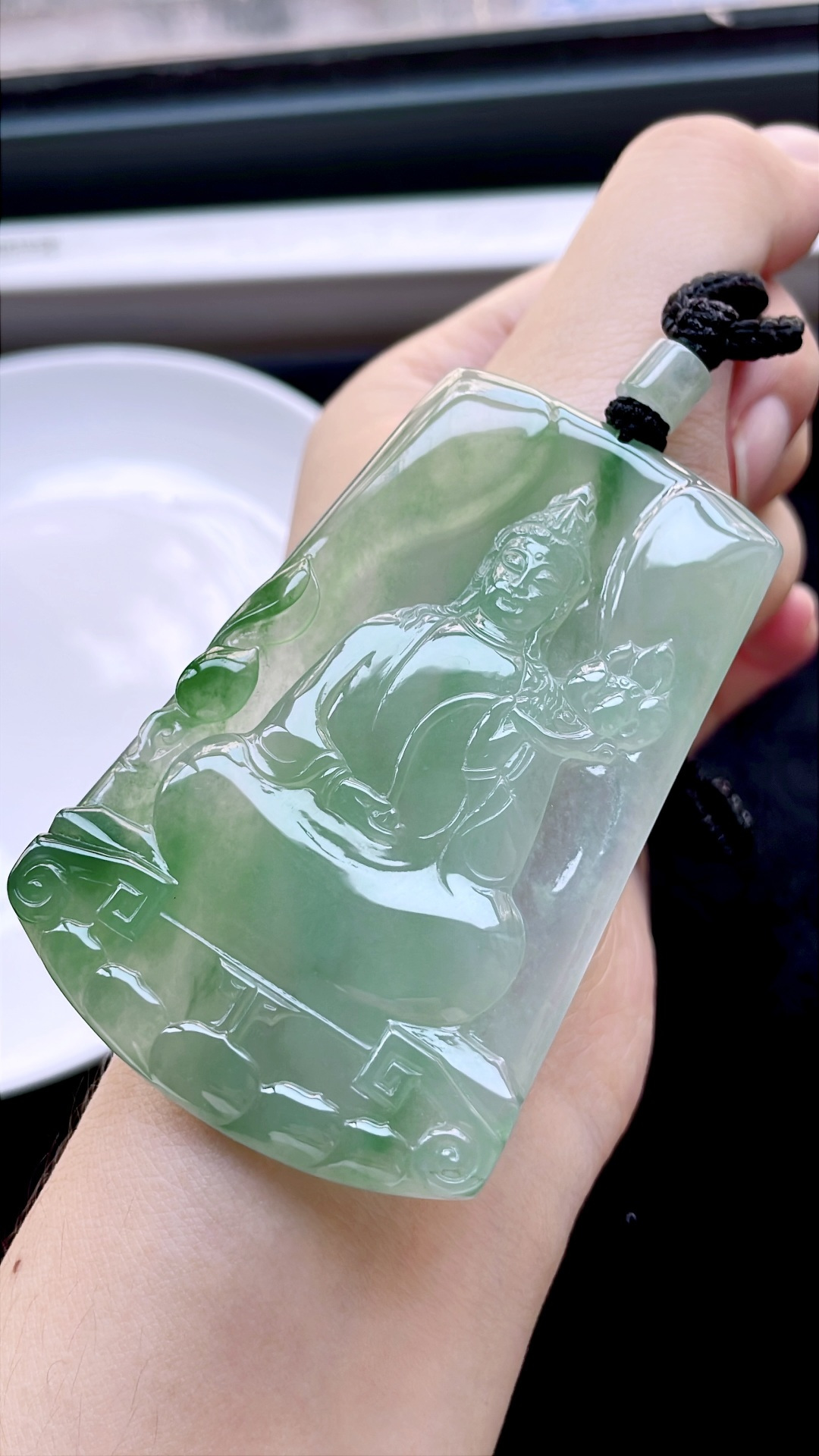 ️ 冰种飘花持莲观音 飘花灵动，种老起胶 尺寸：69.5/45.2/5.8