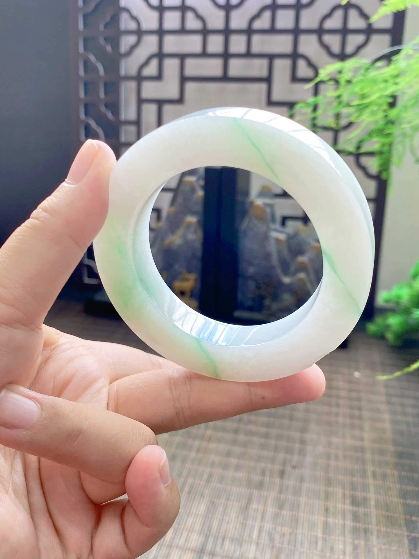 飘金丝绿手镯胚 尺寸53-76-12.5 编号JF956-1
