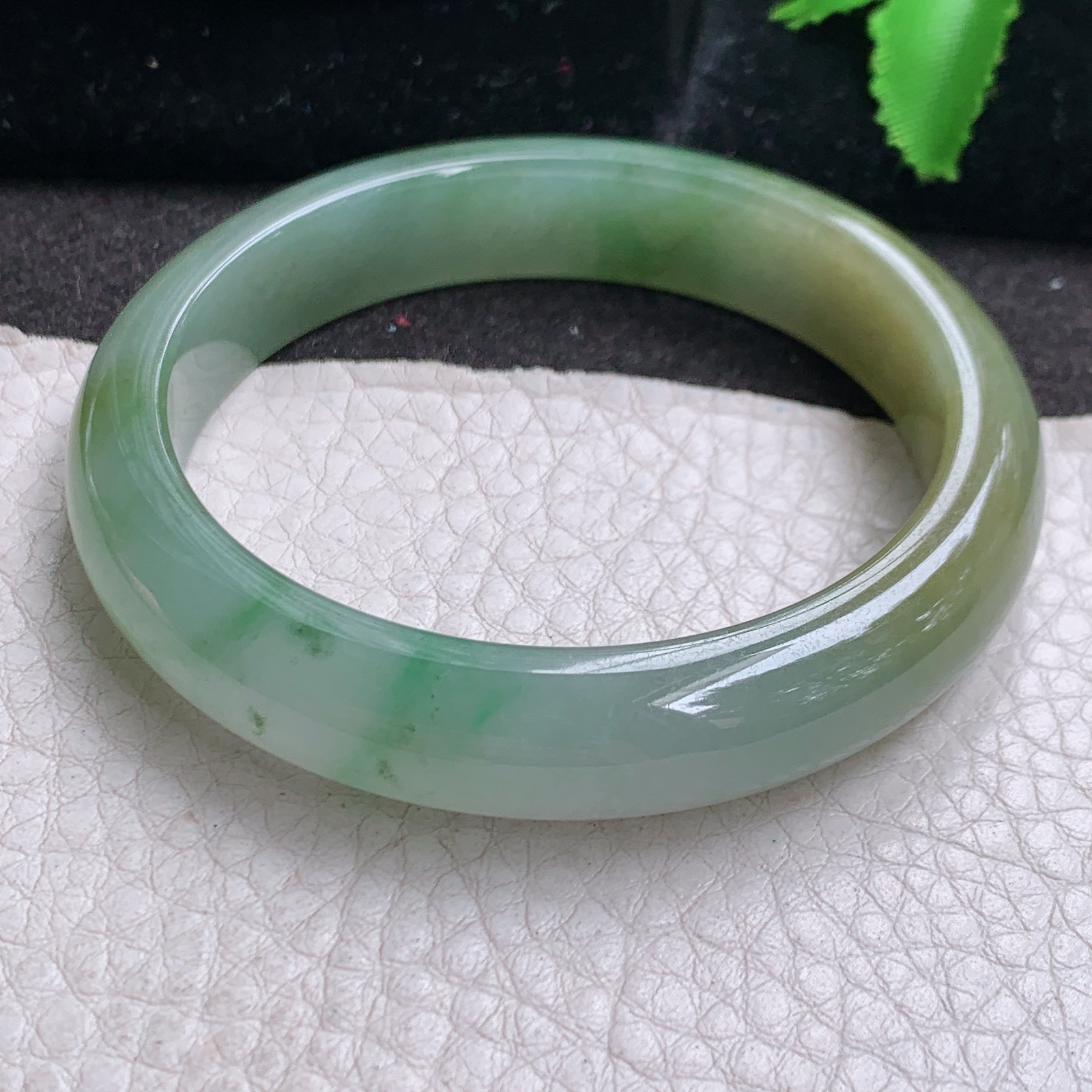h小圈口52.5*11*7.5招财镯 缅甸翡翠a货玉手镯冰润黄加绿宽边玉手环