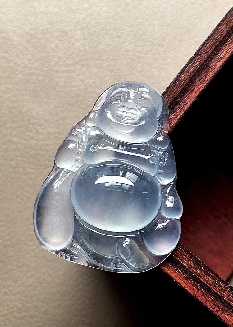 ️ 玻璃种布袋佛 底子十分冰透，种老，光感十足，无裂尺寸27*20.3*5