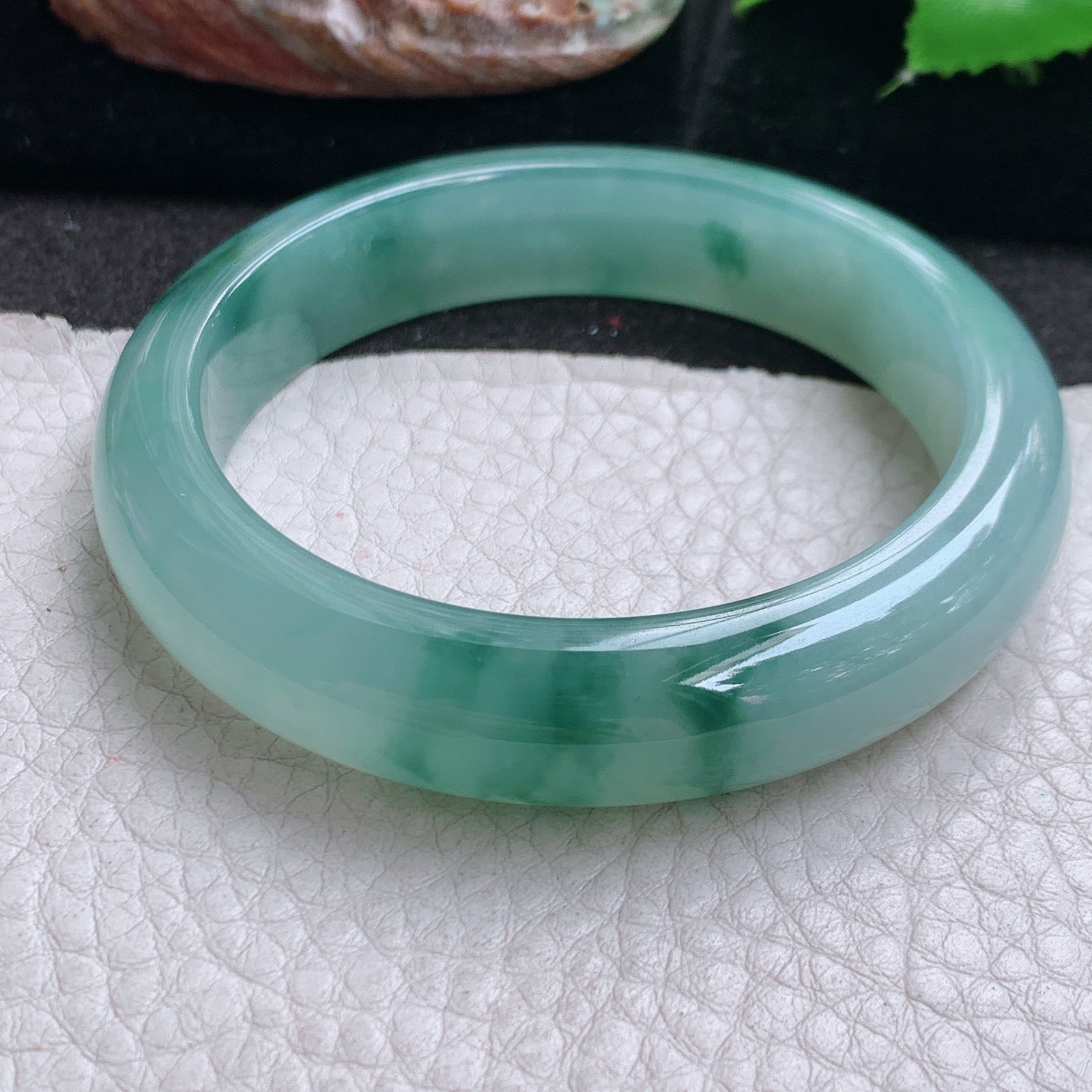 xo小圈口52*11.8*8平安镯 缅甸翡翠a货高品质冰飘花宽边玉手镯