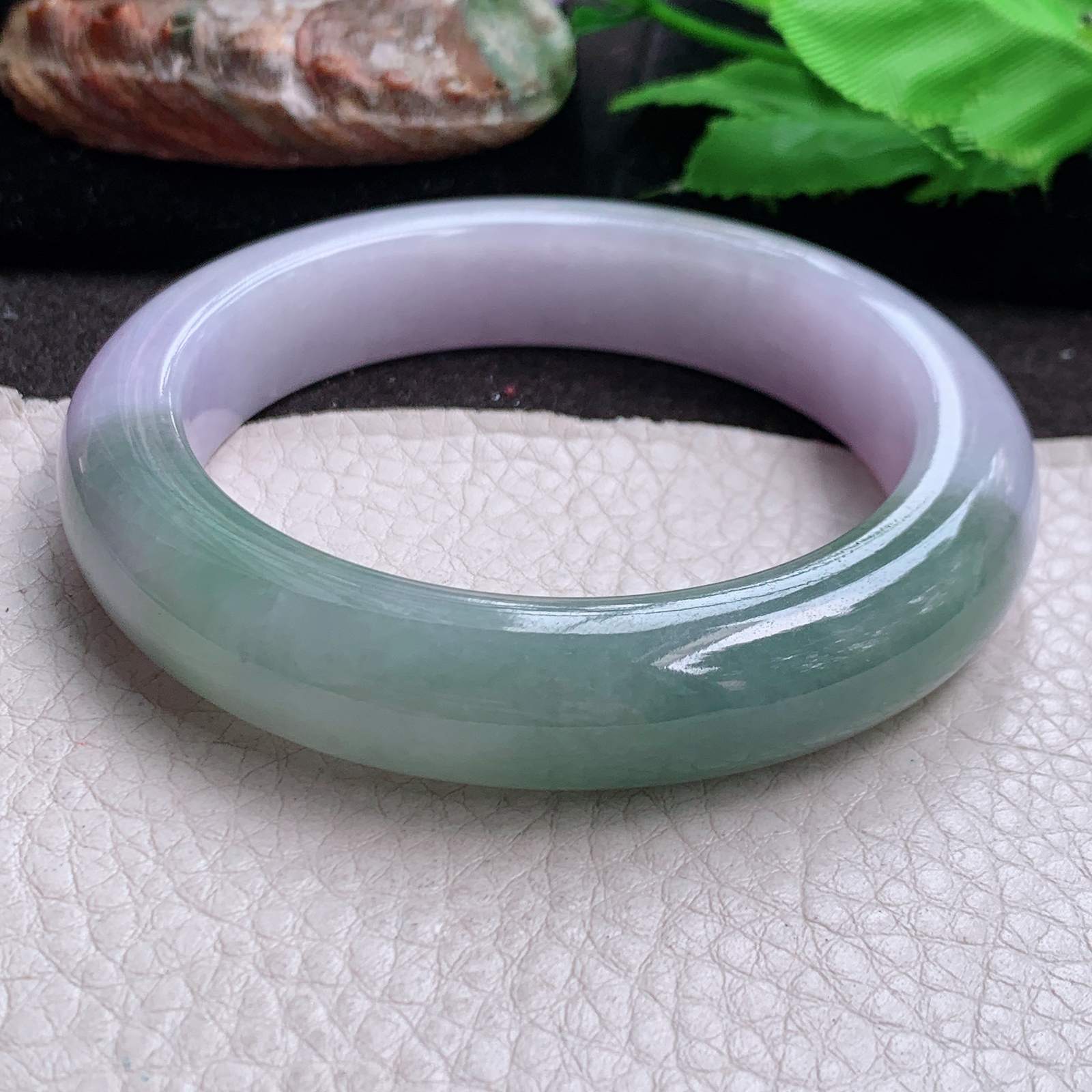 js自然光57*12.8*9.5招财镯 缅甸翡翠a货高品质双采厚装宽边玉手镯