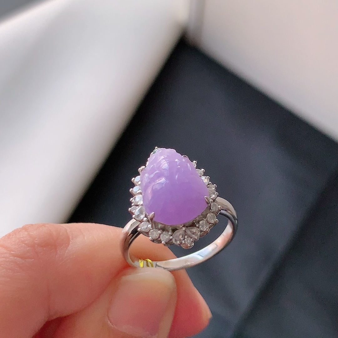 冰紫貔貅女戒 冰润细腻饱满 色泽鲜甜 佩戴优雅迷人货号130920，11.4-8.7-3.5