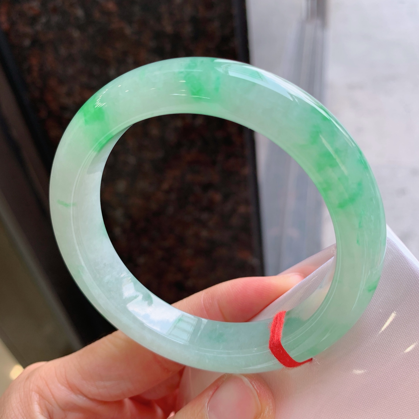 正圈冰飘绿 微细纹 尺寸：60/12.5/10 大圈口