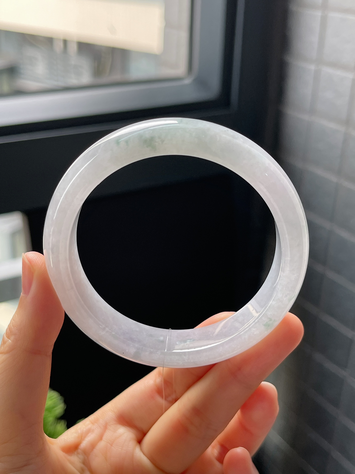 正圈57.5圈口，翡翠冰糯种白色手镯