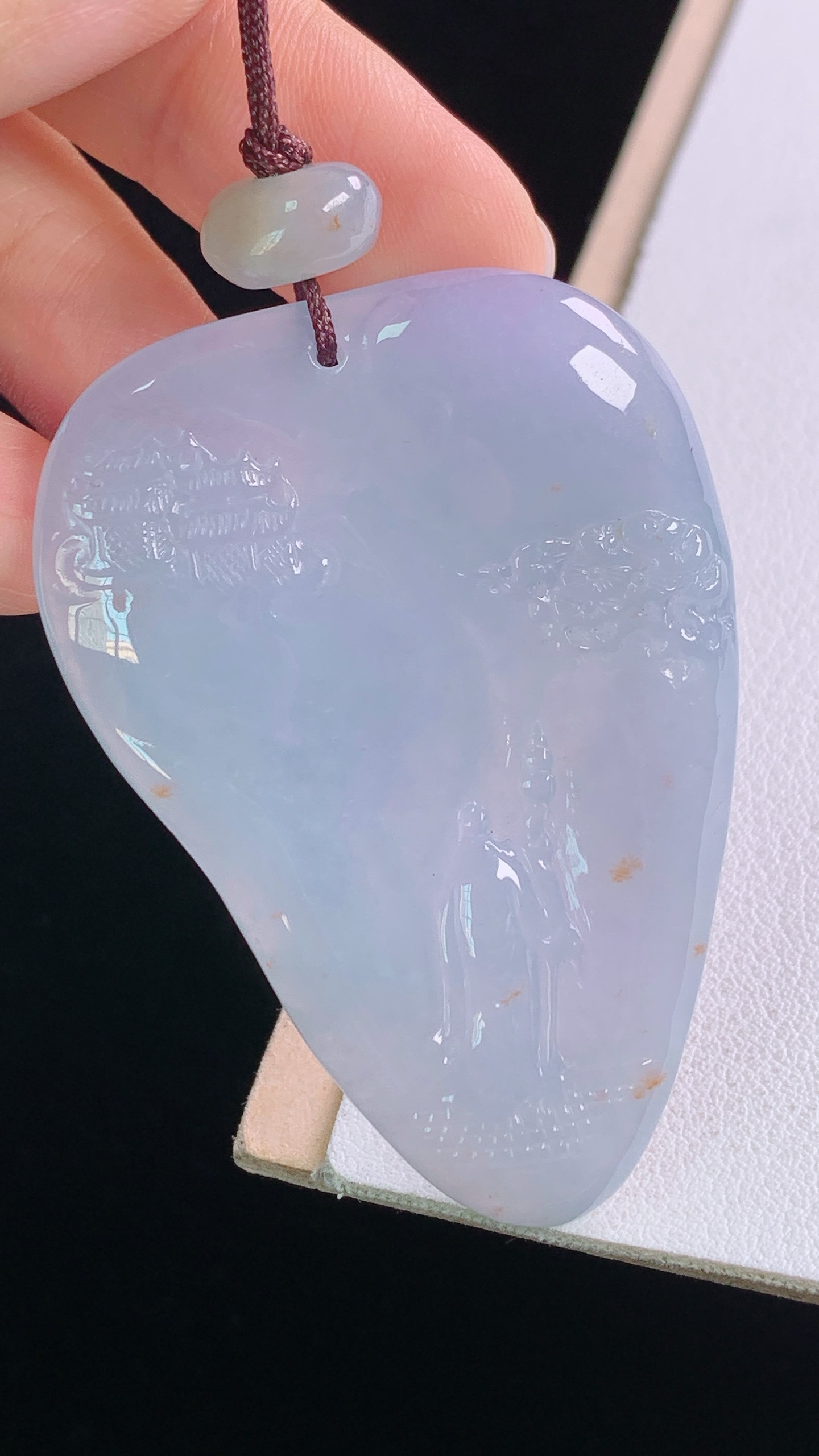 冰种悟道，紫色浓郁，底子细腻，无裂，尺寸:52.4-37.2-5.5mm 18