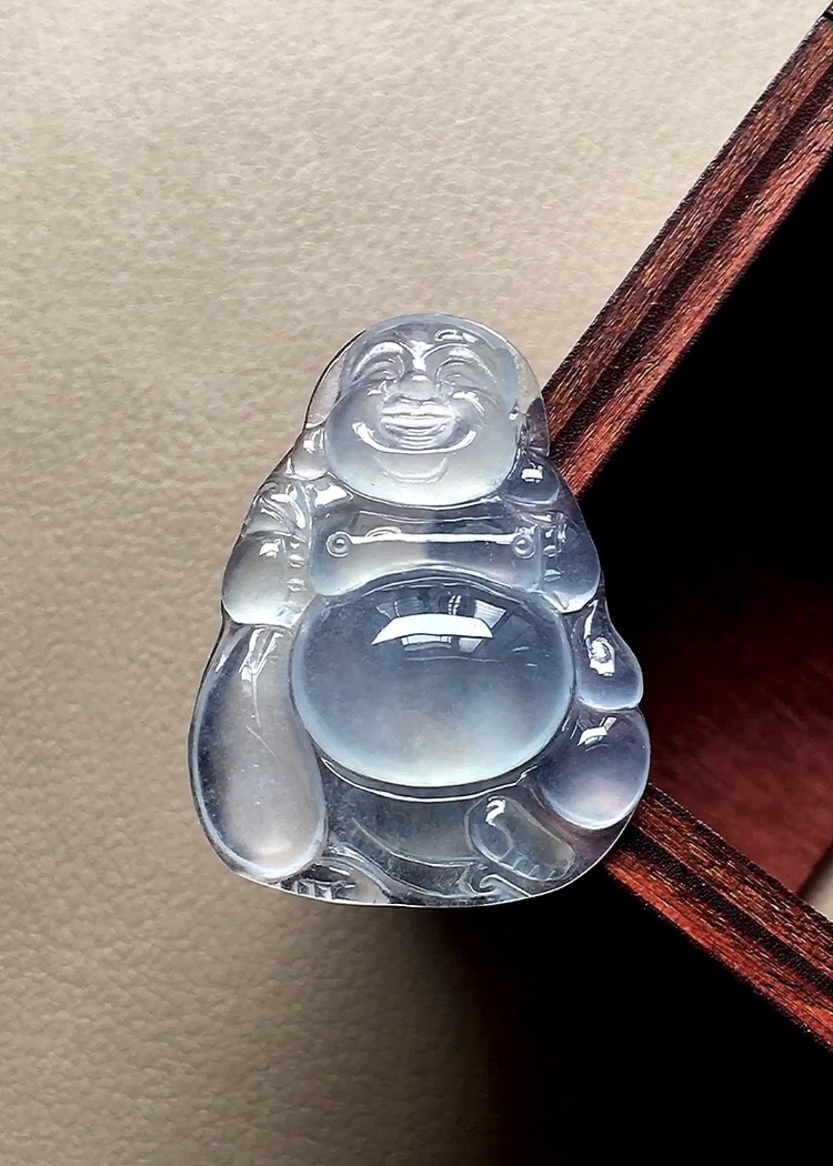️ 玻璃种布袋佛 底子十分冰透，种老，光感十足，无裂尺寸27*20.3*5