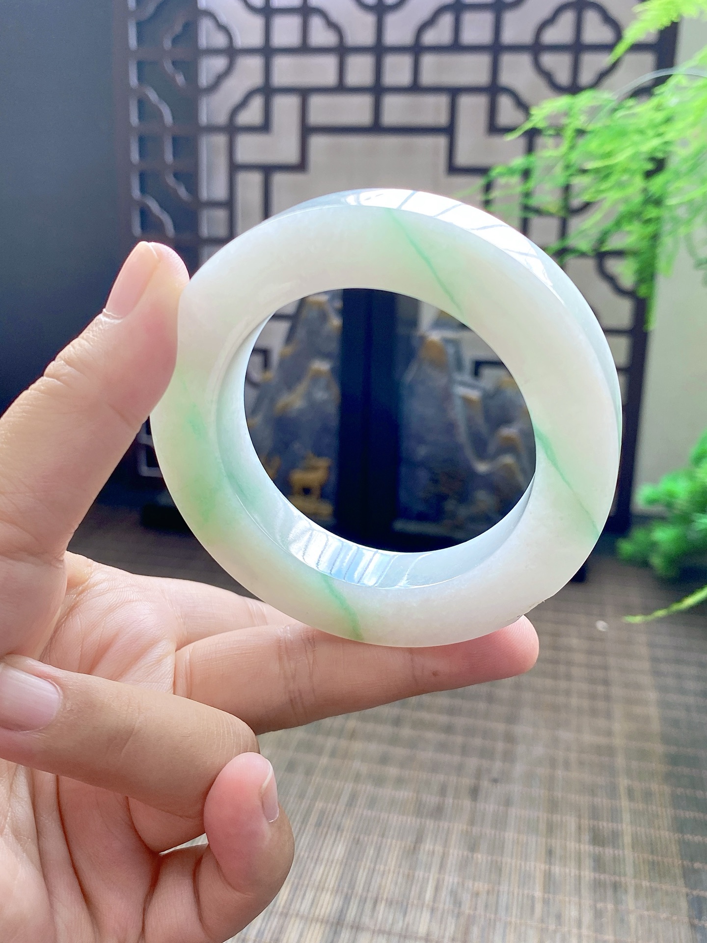 飘金丝绿手镯胚 尺寸53-76-12.5 编号JF956-1