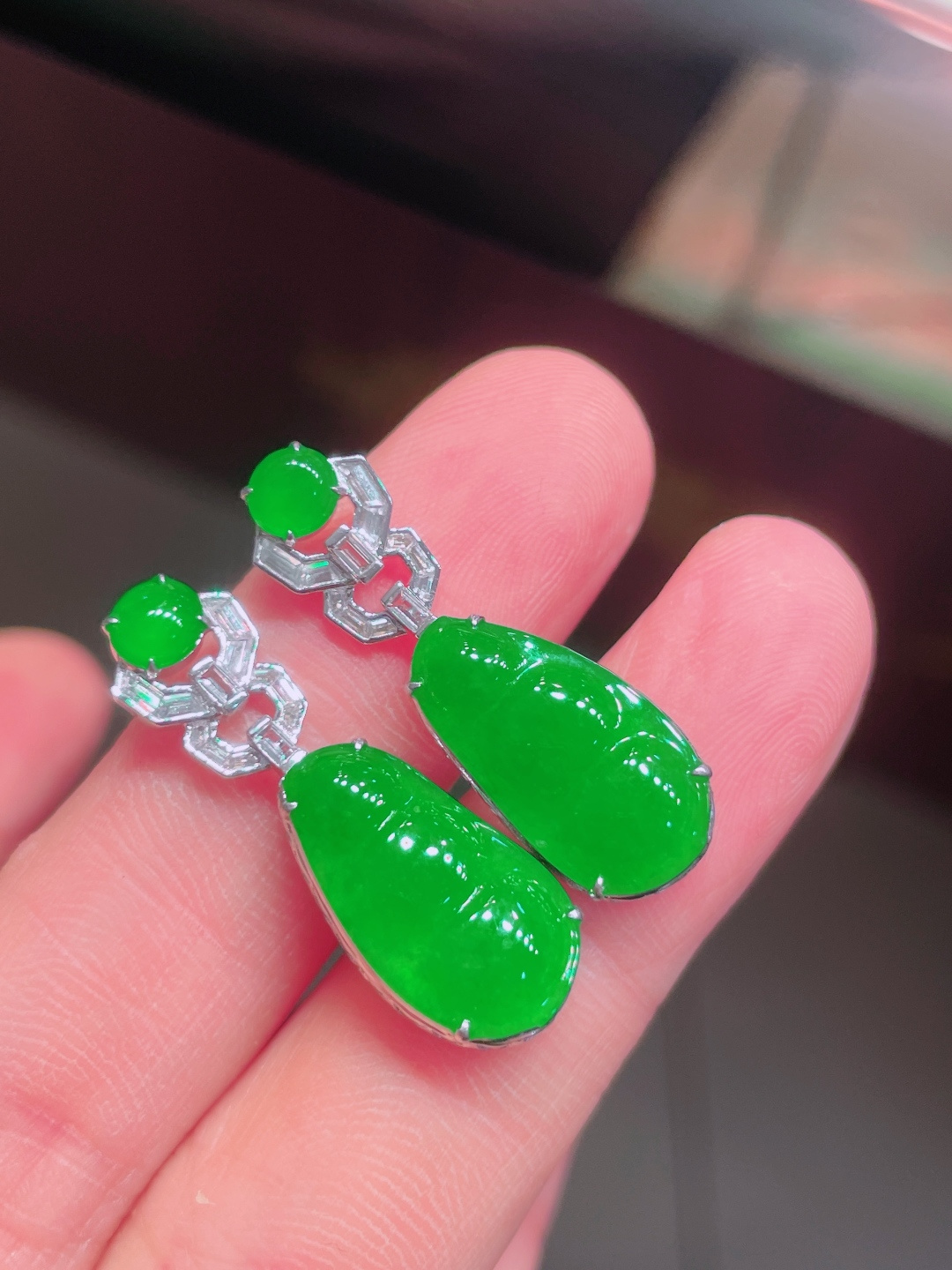 ️高冰绿福豆耳坠，晶莹剔透，新颖时尚，无裂，17.6-9.8-2