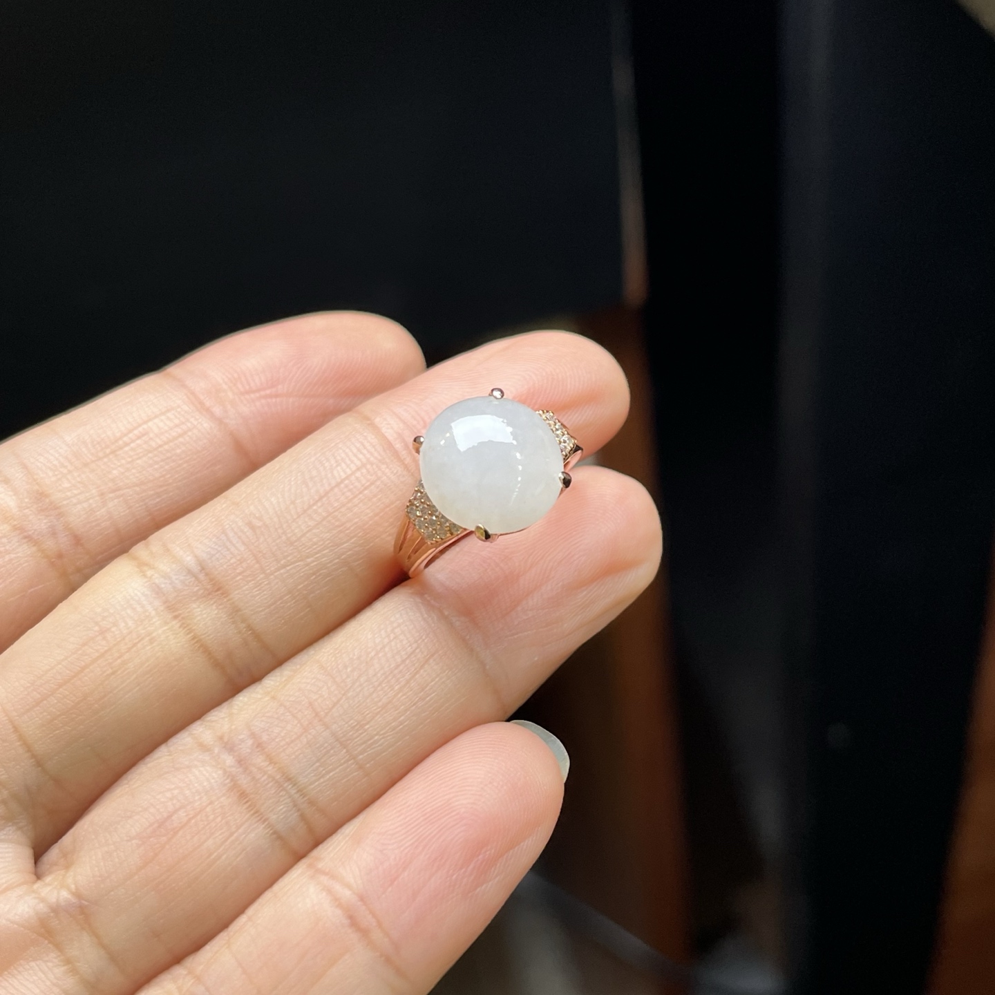 925银镶冰种大蛋面戒指，种水好，无裂，蛋面尺寸12.3，12号圈口，亏本出