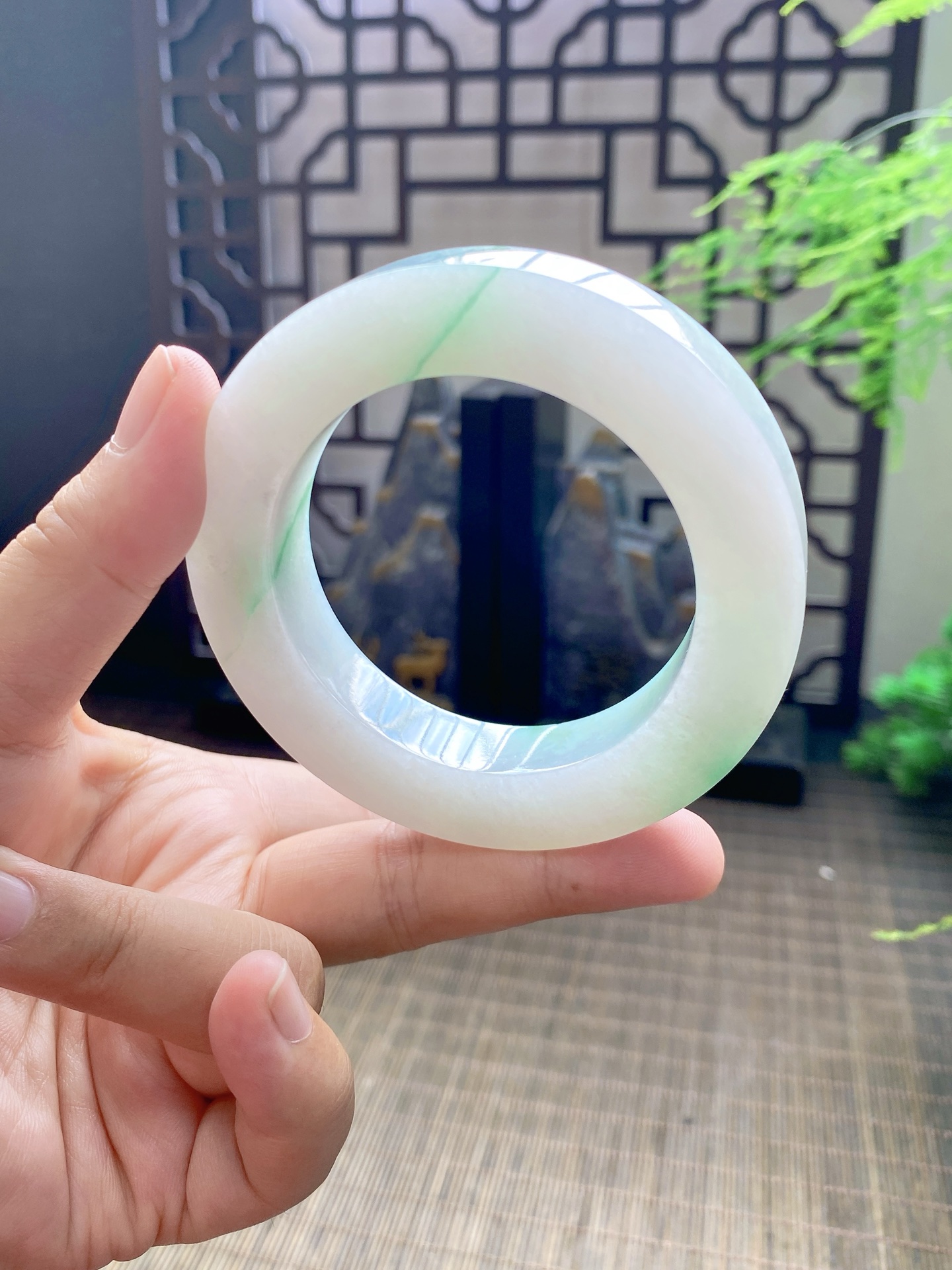 飘金丝绿手镯胚 尺寸53-76-12.5 编号JF956-1