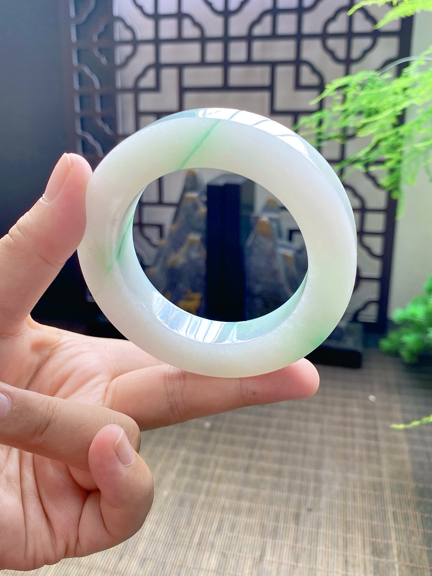 飘金丝绿手镯胚 尺寸53-76-12.5 编号JF956-1