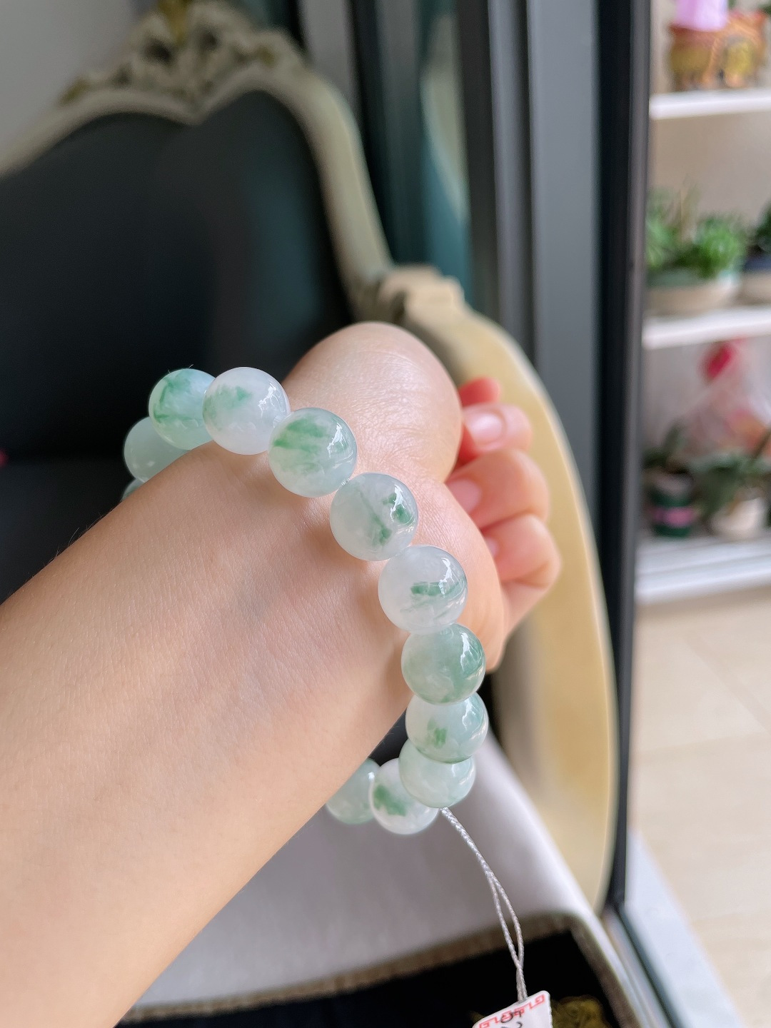 ️，缅甸天然翡翠A货，冰飘花手链，尺寸：12.3mm。【编2-5281】