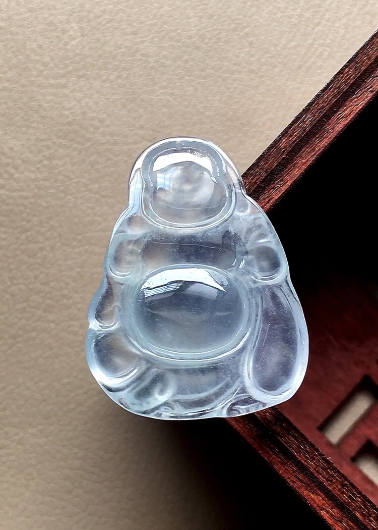️ 玻璃种布袋佛 底子十分冰透，种老，光感十足，无裂尺寸27*20.3*5