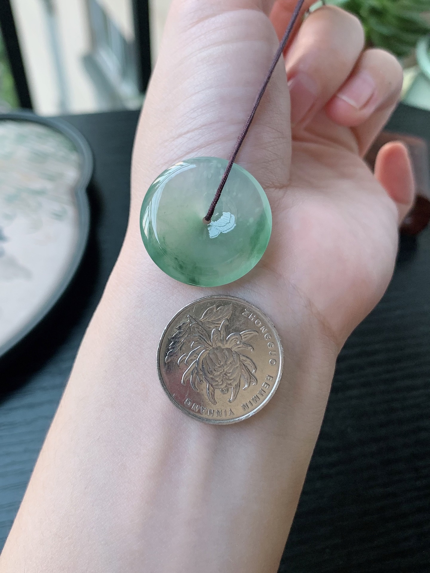 老坑冰种胶感飘绿花平安扣吊坠 裸石尺寸:26-4.8mm