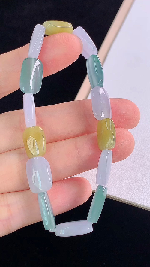 ️三彩原石手链，尺寸:13.0-7.7-4.1mm 19