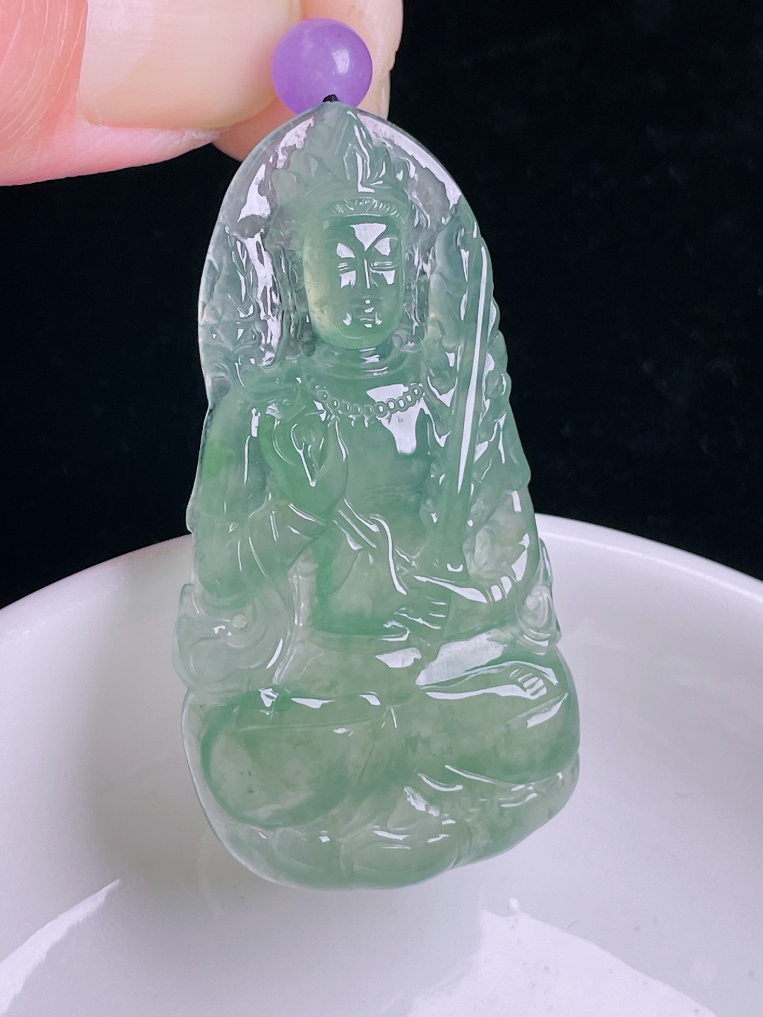 ️冰绿度母，老种起光，细底通透，尺寸：49/25.3/4.4mm0922