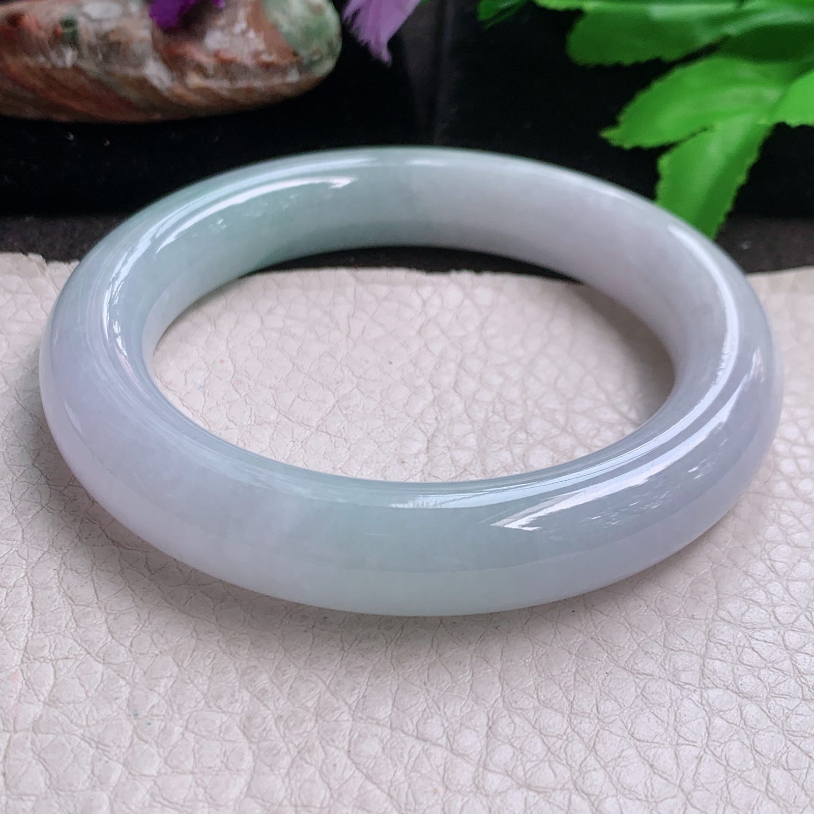 hh自然光58.5*12.6*11.8胖圆镯 缅甸翡翠a货玉手镯高品质清新圆条玉手环