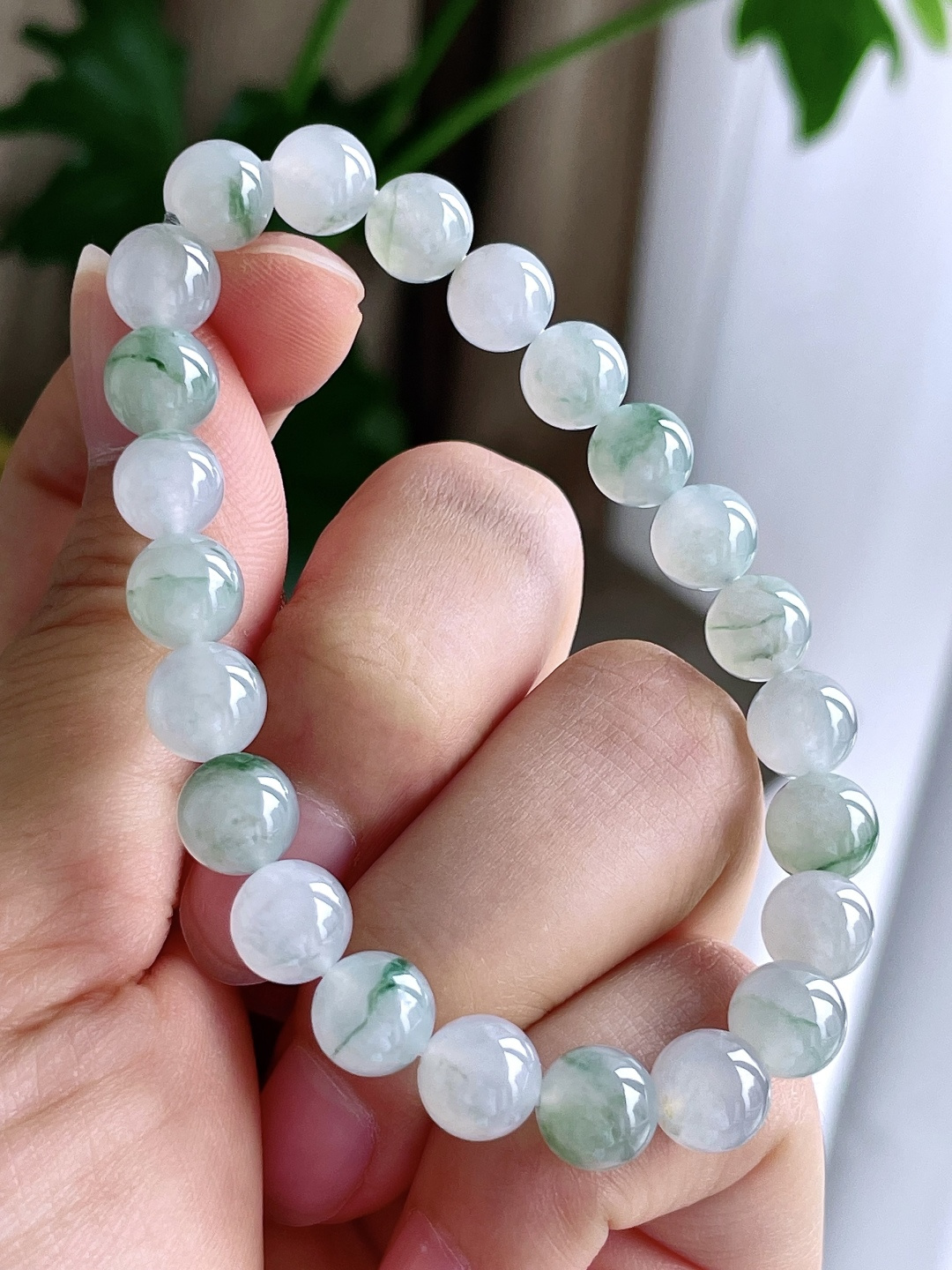 【珠子】冰种飘花手链圆珠珠子手链 【说明】缅甸 性比高 【尺寸】7.8mm 【重量】21克