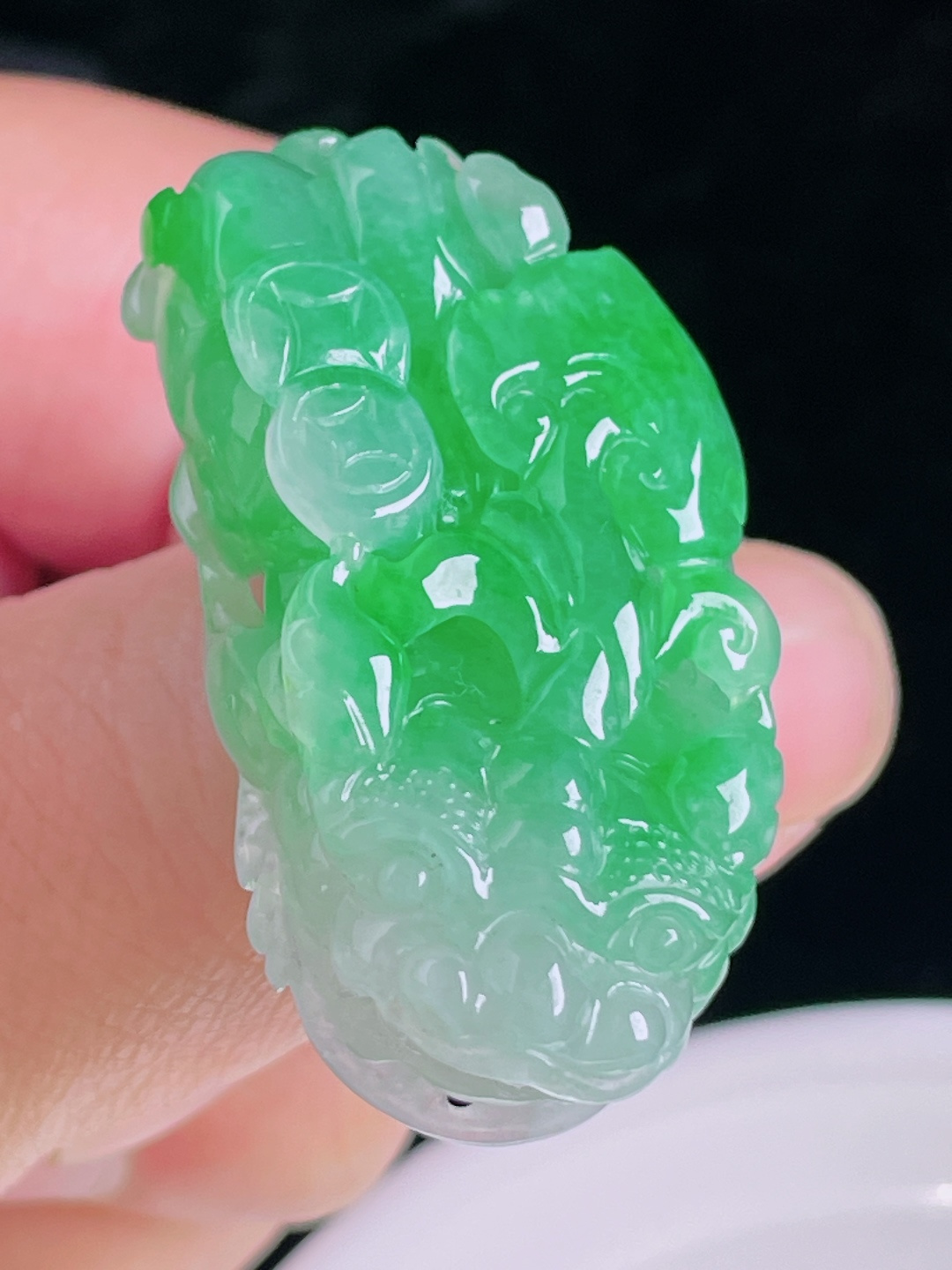 ️冰绿貔貅，老种起光，细底通透，尺寸：43.4/23.3/12.3mm0922