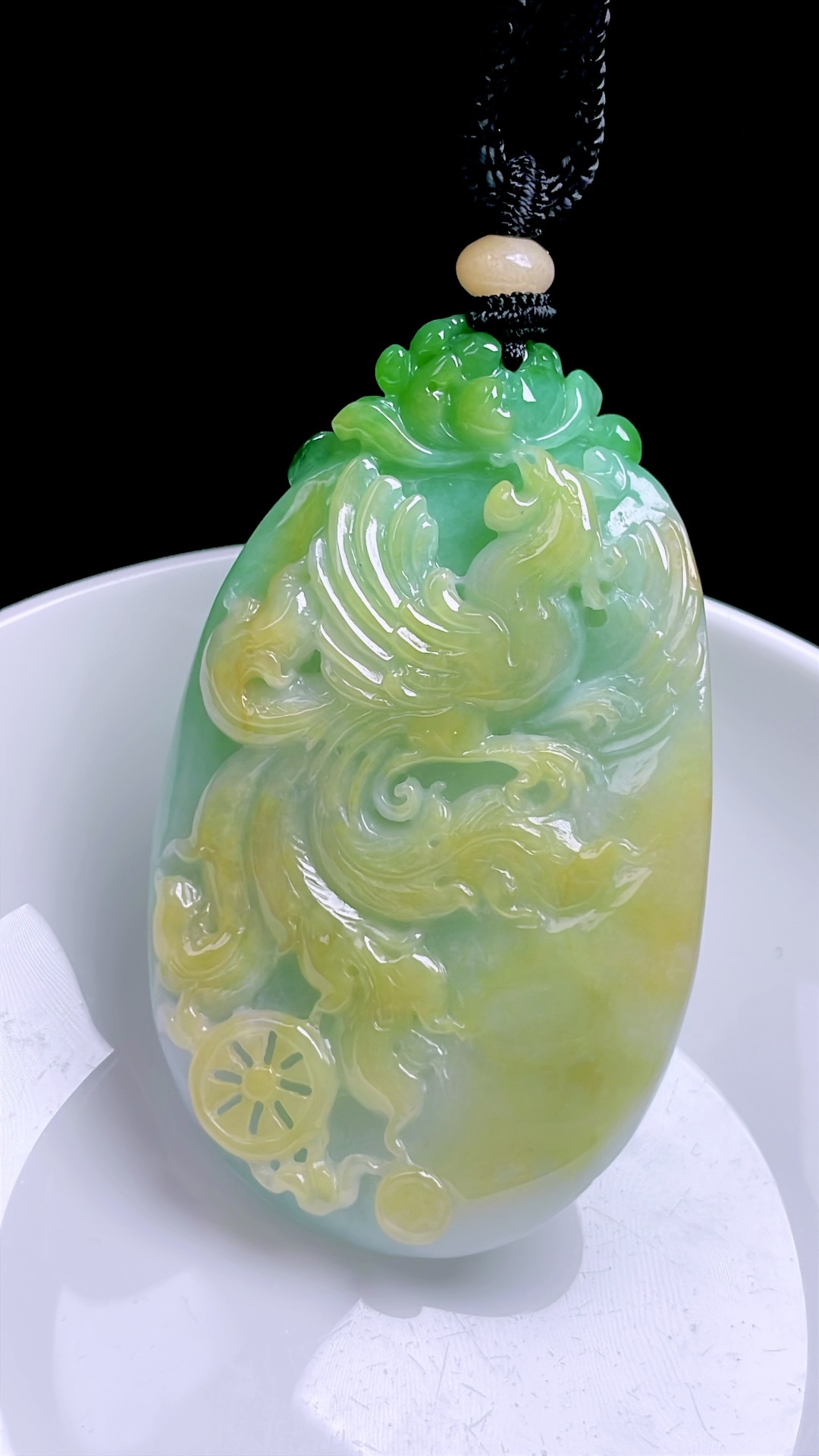 ️ 冰三彩凤穿牡丹 色泽艳丽，种老水润 尺寸：63.8/40/9.8