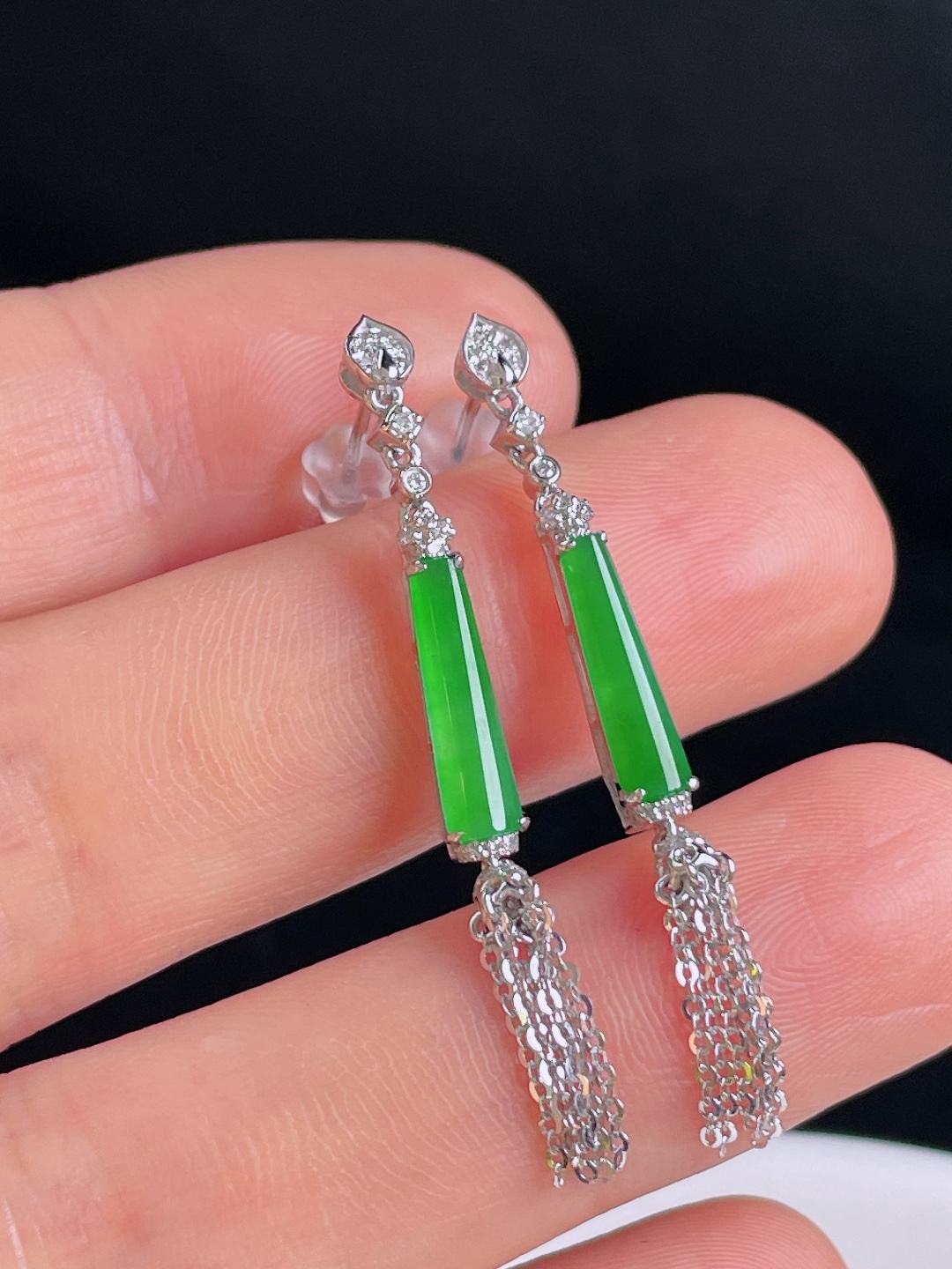 ️冰绿耳坠，18k镶嵌，老种起光，细底通透，尺寸：41/3.3/3.4mm0922